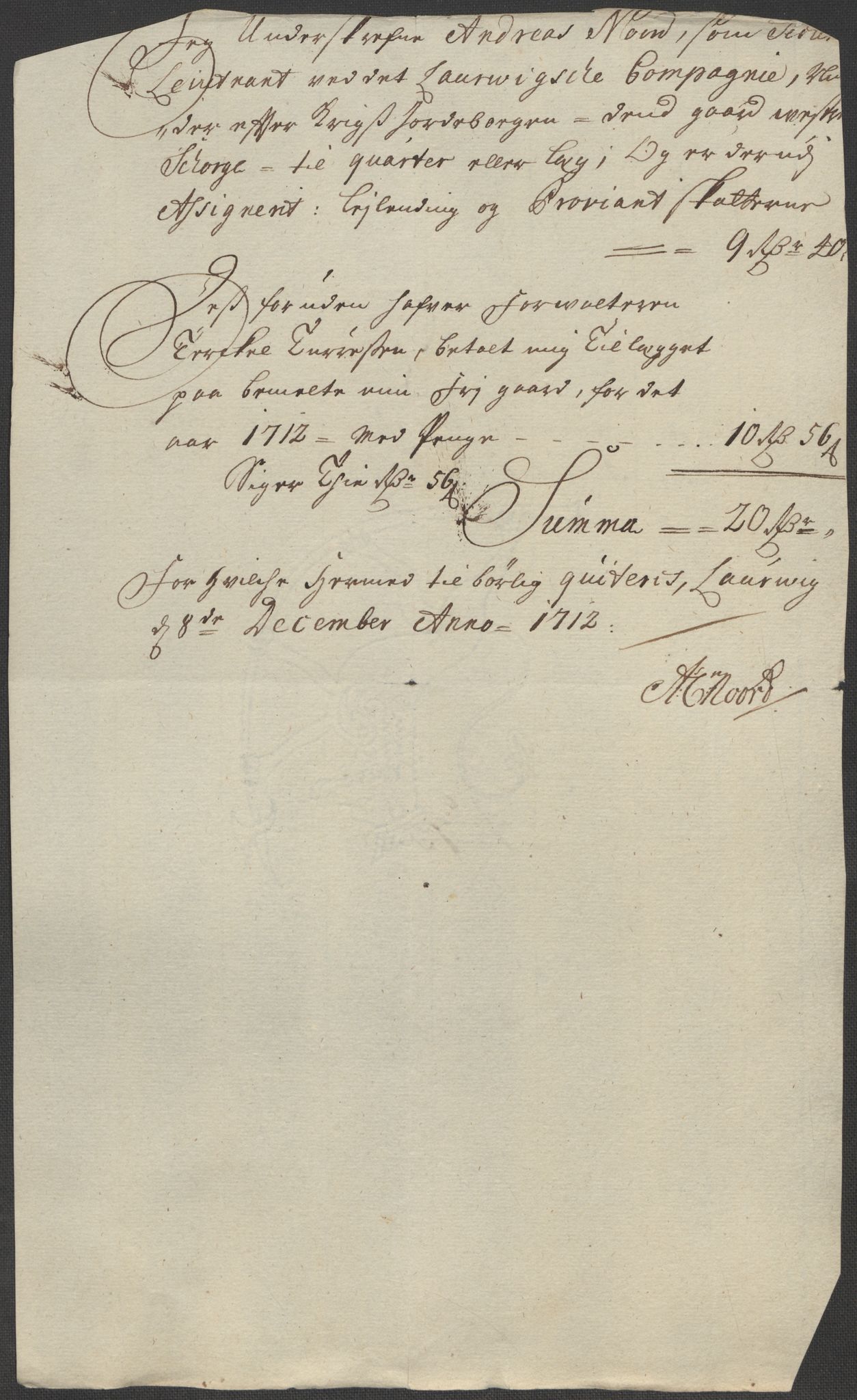 Rentekammeret inntil 1814, Reviderte regnskaper, Fogderegnskap, RA/EA-4092/R33/L1984: Fogderegnskap Larvik grevskap, 1712, p. 247