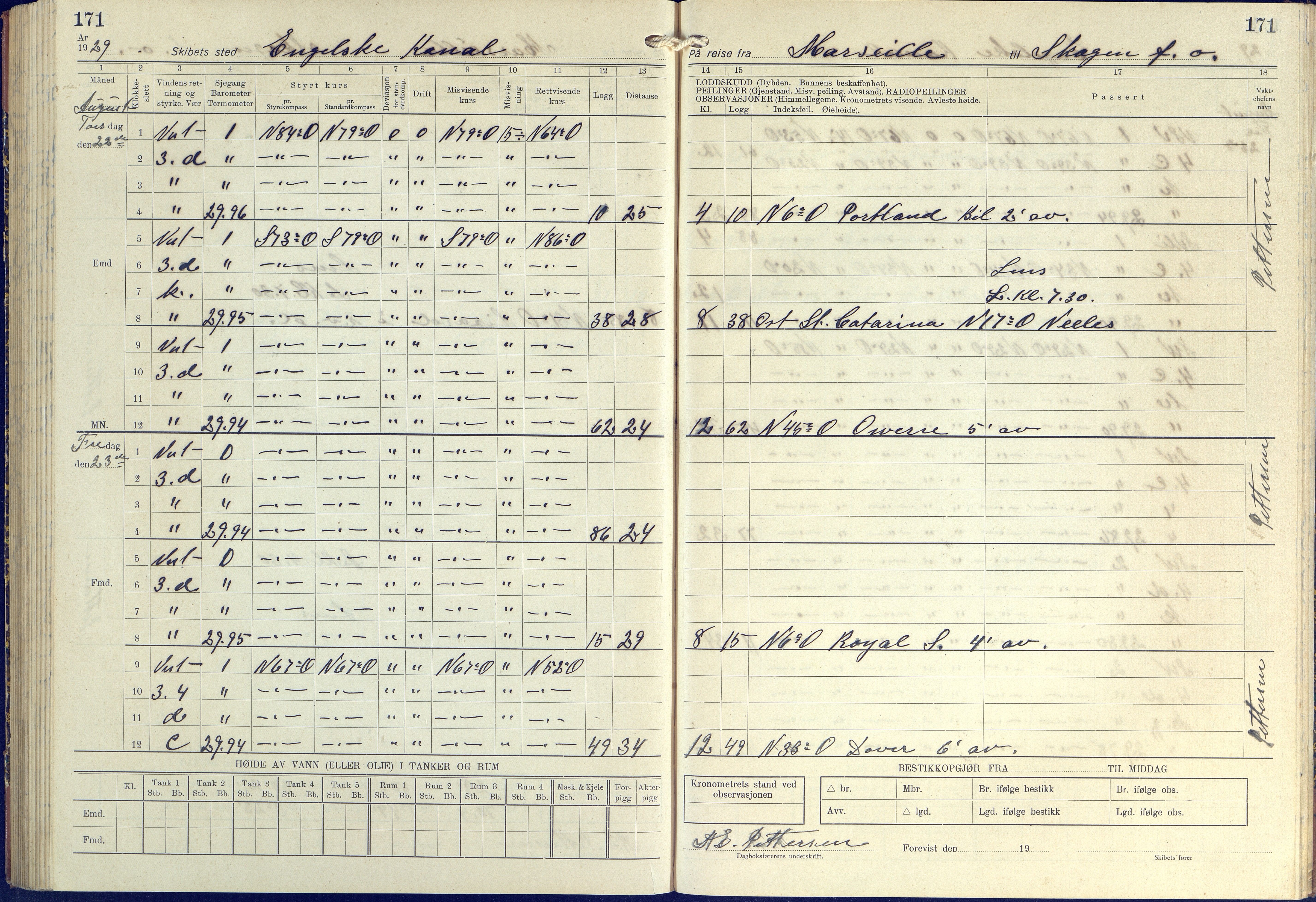 Fartøysarkivet, AAKS/PA-1934/F/L0272/0002: Pehr Ugland (bark) / Pehr Ugland (bark) skipsjournal 1928-1929, 1928-1929, p. 171