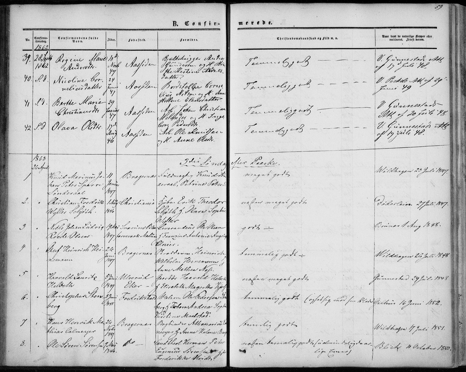 Bragernes kirkebøker, AV/SAKO-A-6/F/Fc/L0002: Parish register (official) no. III 2, 1854-1865, p. 59