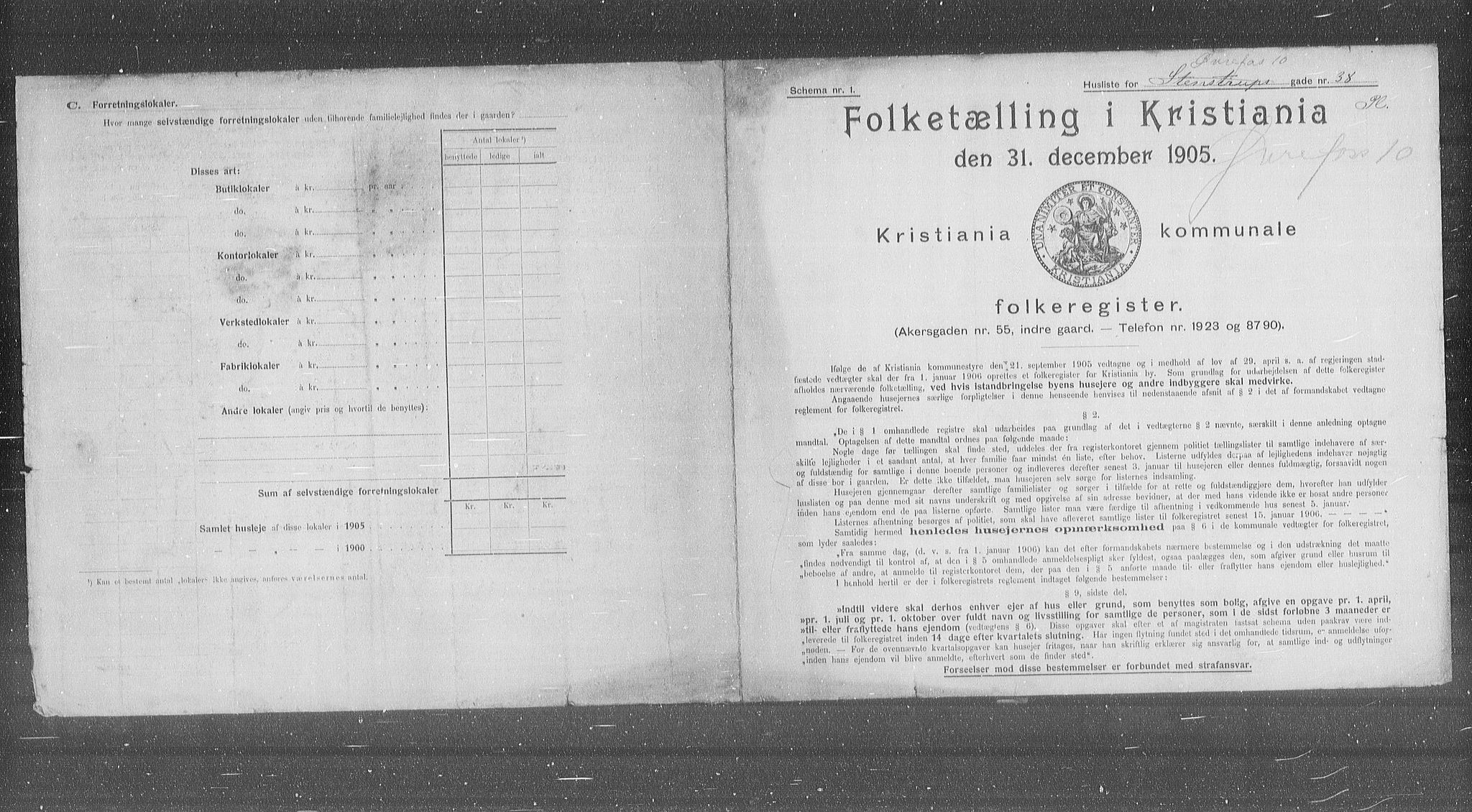 OBA, Municipal Census 1905 for Kristiania, 1905, p. 52909