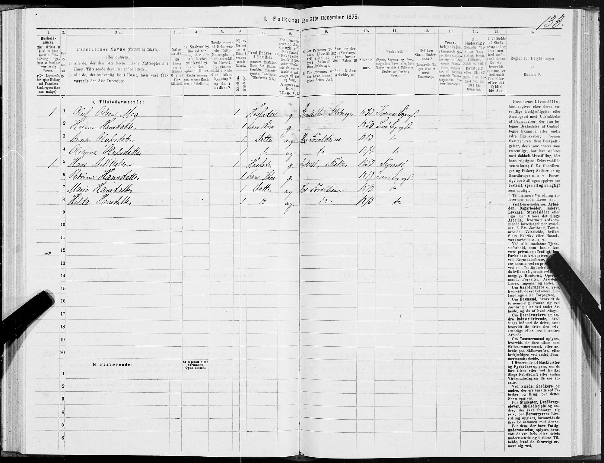 SAT, 1875 census for 1834P Lurøy, 1875, p. 3133