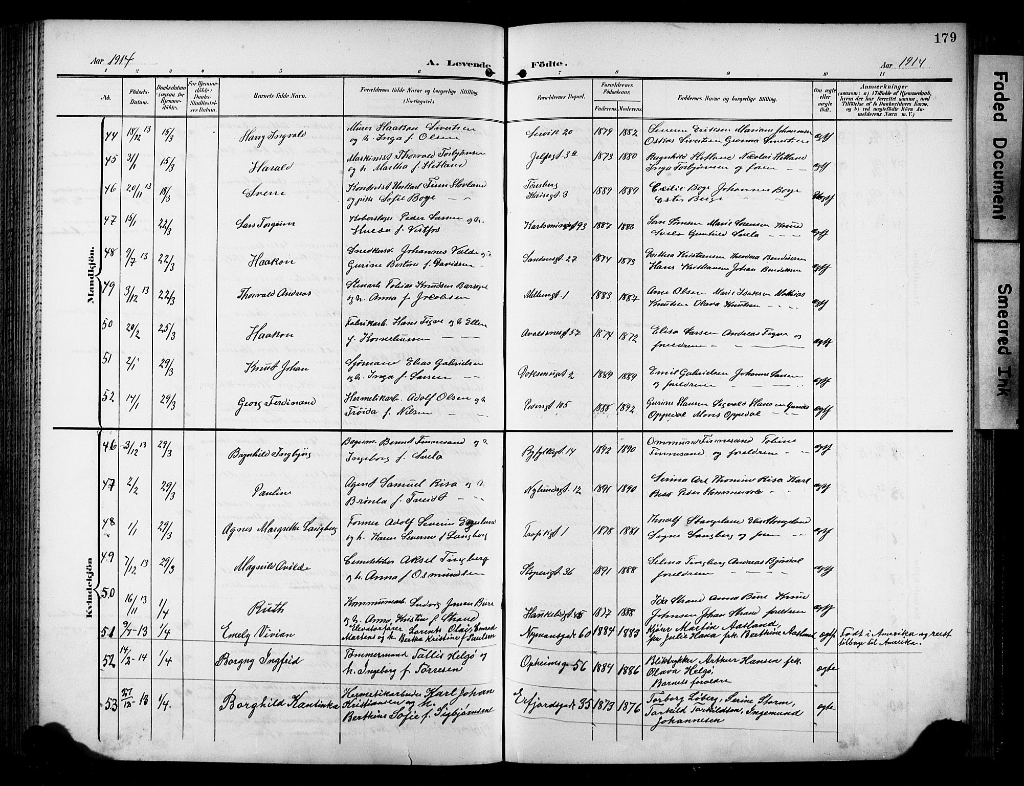 St. Johannes sokneprestkontor, AV/SAST-A-101814/001/30/30BB/L0006: Parish register (copy) no. B 6, 1907-1917, p. 179