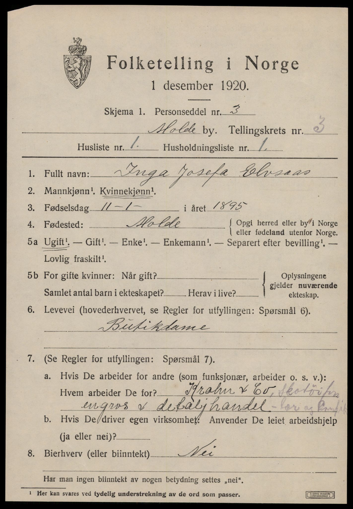 SAT, 1920 census for Molde, 1920, p. 3869