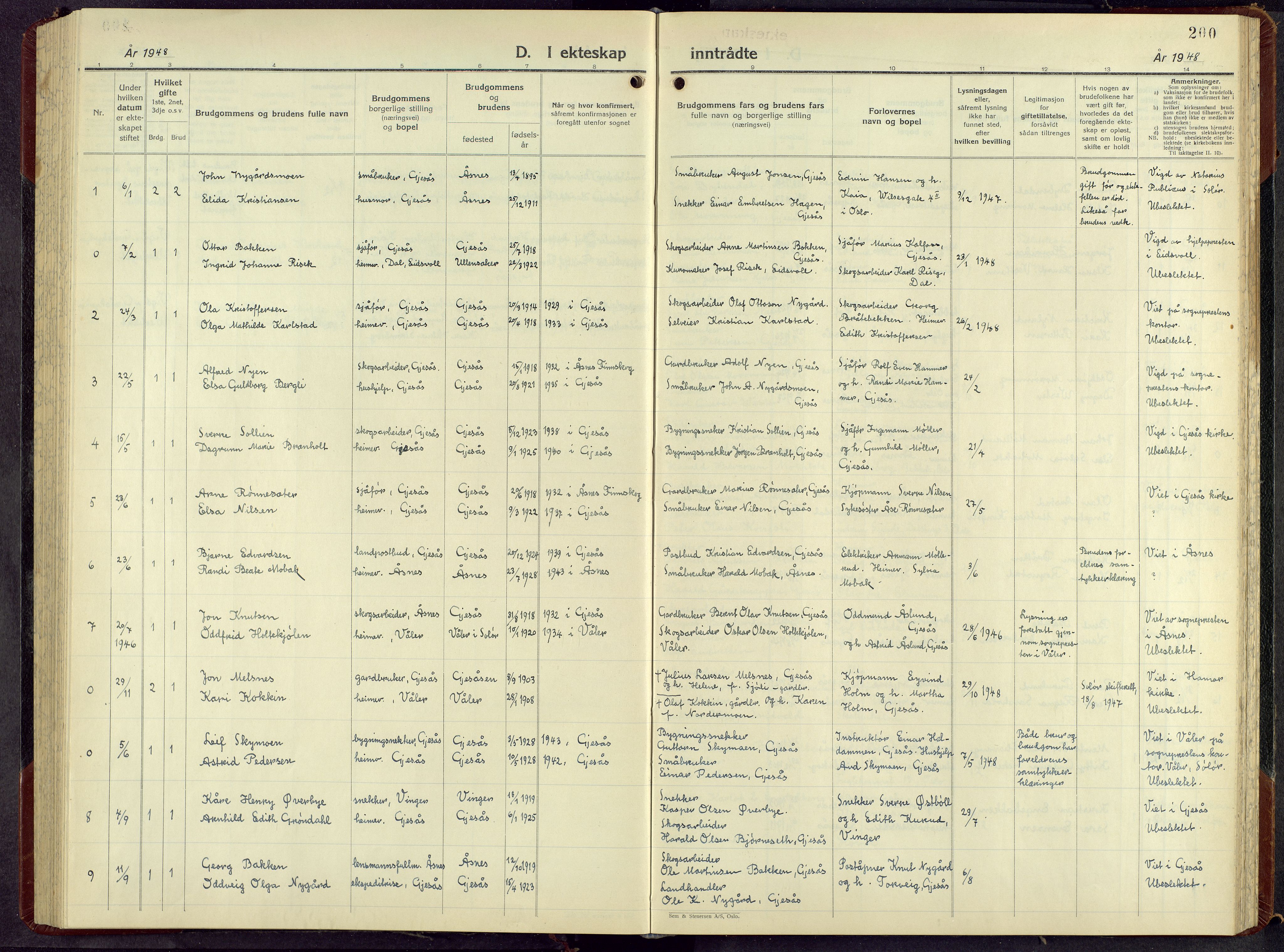 Åsnes prestekontor, AV/SAH-PREST-042/H/Ha/Hab/L0013: Parish register (copy) no. 13, 1943-1966, p. 200