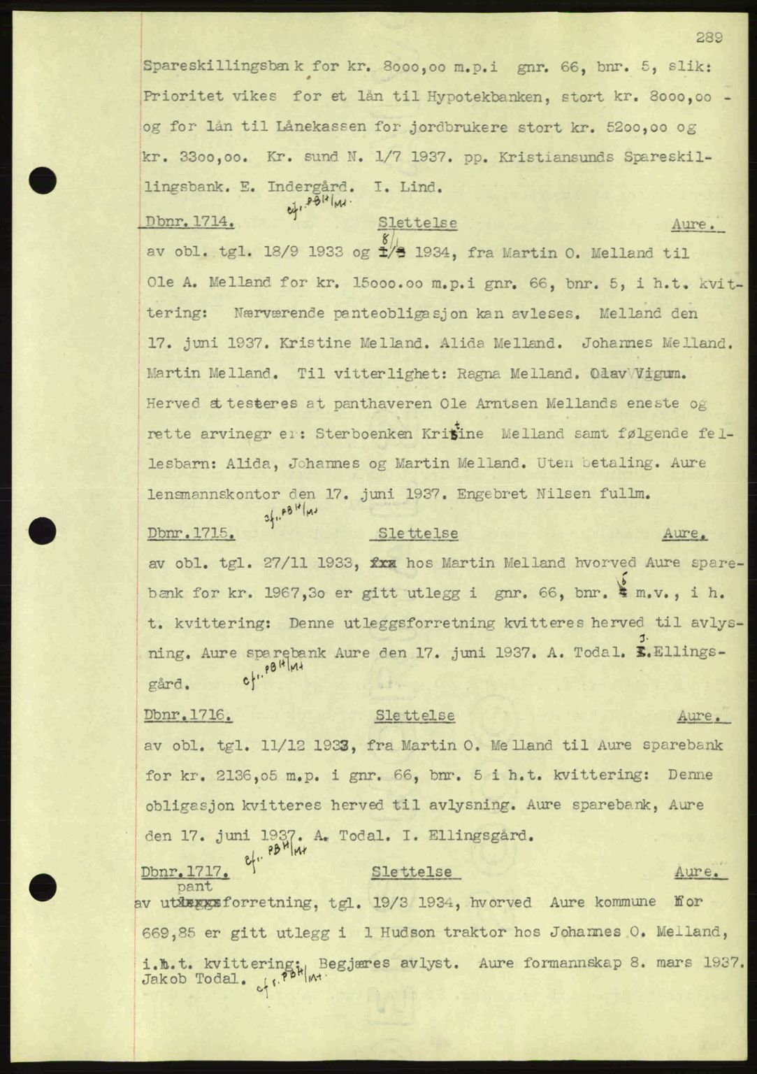 Nordmøre sorenskriveri, AV/SAT-A-4132/1/2/2Ca: Mortgage book no. C80, 1936-1939, Diary no: : 1714/1937