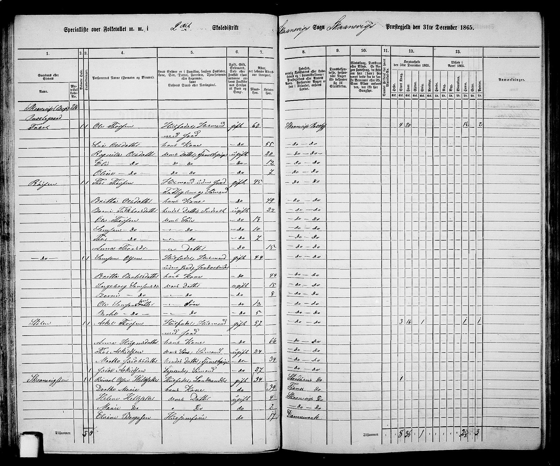 RA, 1865 census for Skånevik, 1865, p. 42