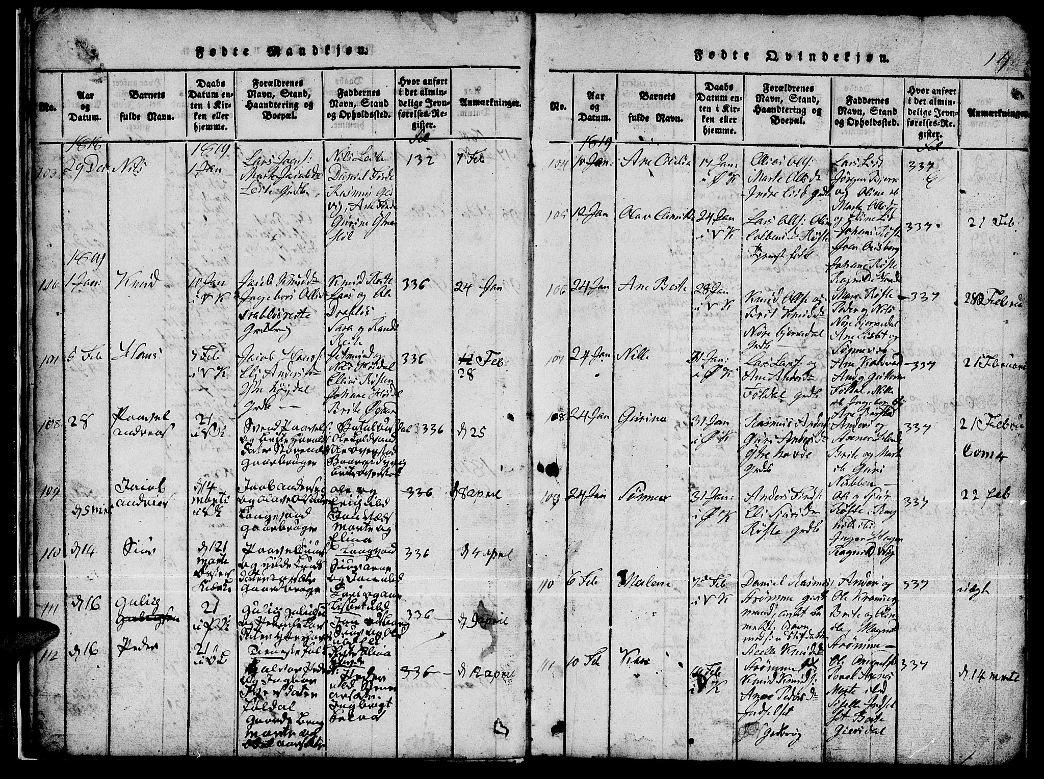 Ministerialprotokoller, klokkerbøker og fødselsregistre - Møre og Romsdal, AV/SAT-A-1454/511/L0155: Parish register (copy) no. 511C01, 1817-1829, p. 14