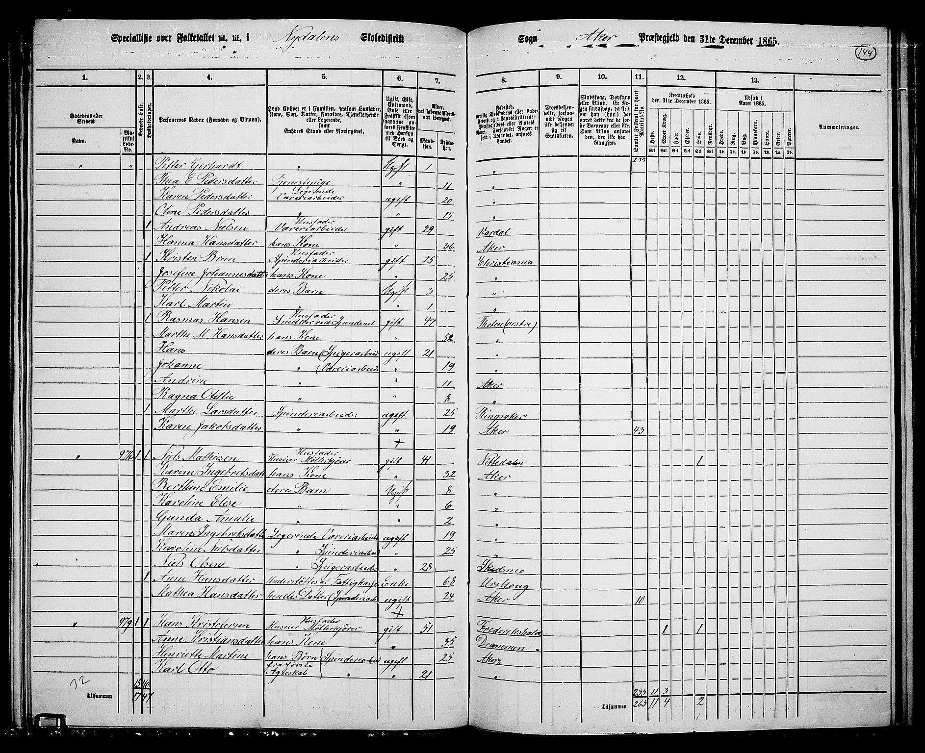 RA, 1865 census for Vestre Aker, 1865, p. 127