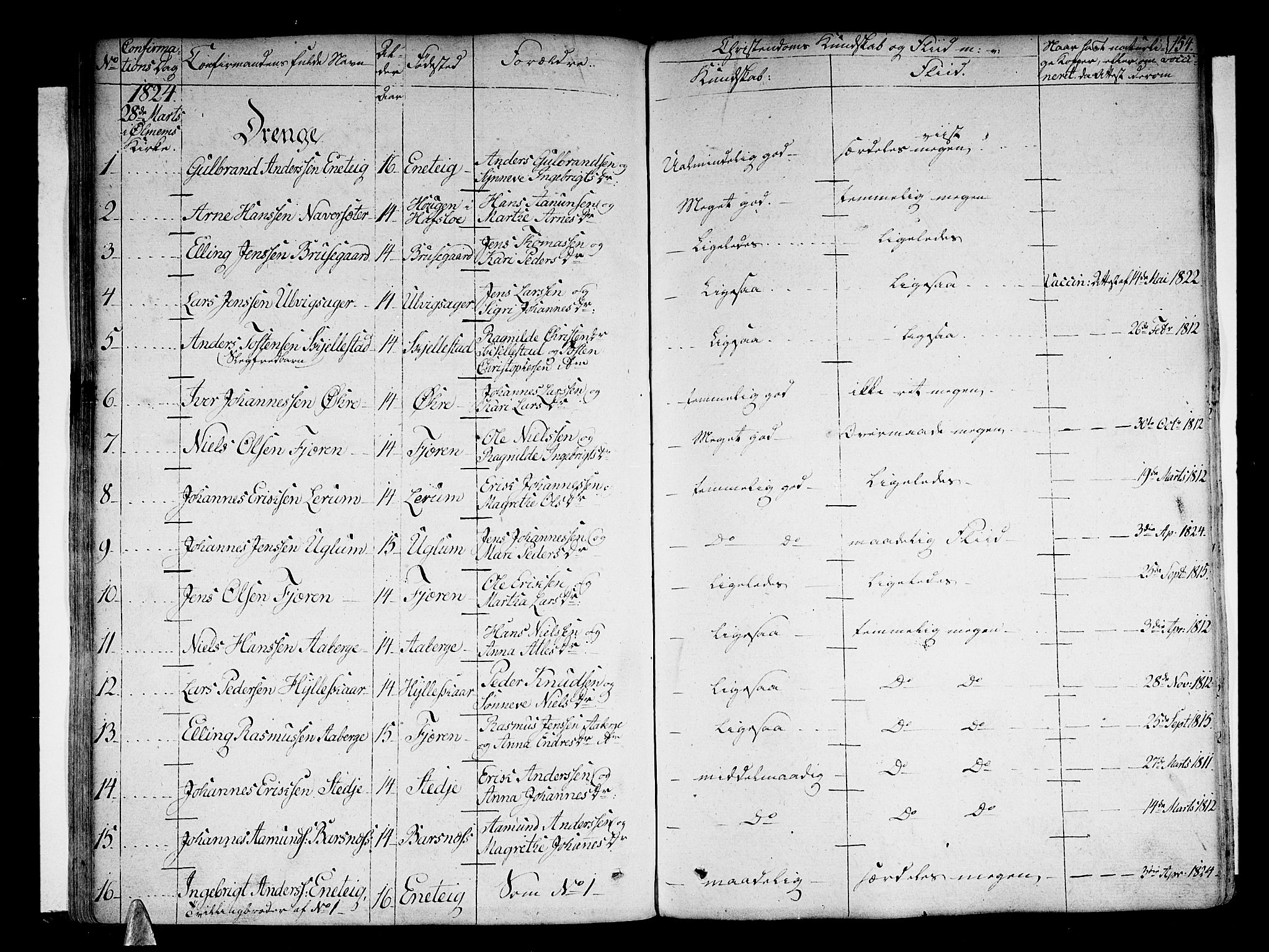 Sogndal sokneprestembete, SAB/A-81301/H/Haa/Haaa/L0010: Parish register (official) no. A 10, 1821-1838, p. 154