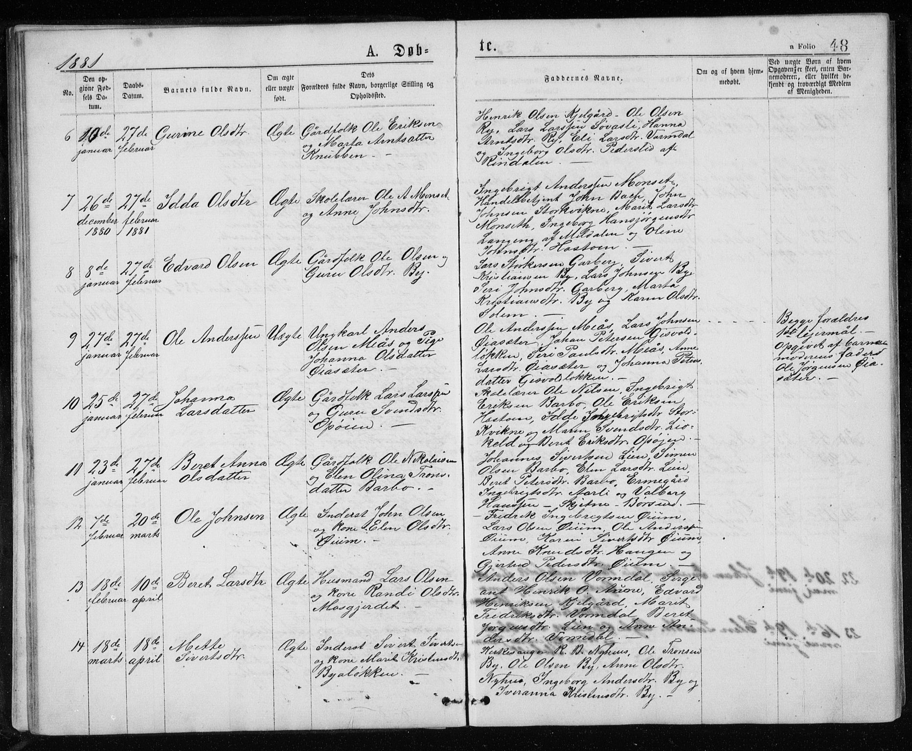 Ministerialprotokoller, klokkerbøker og fødselsregistre - Sør-Trøndelag, SAT/A-1456/671/L0843: Parish register (copy) no. 671C02, 1873-1892, p. 48