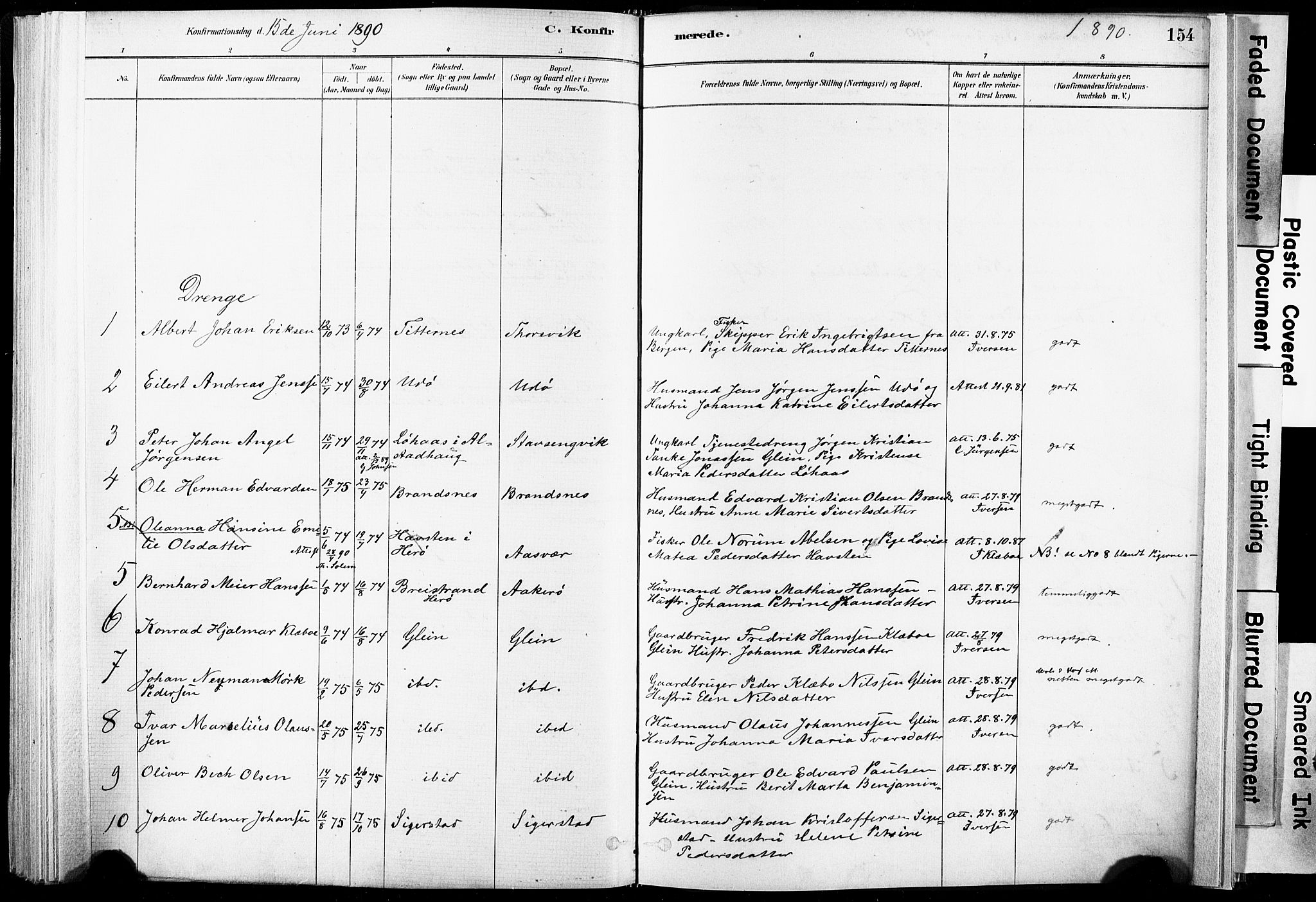 Ministerialprotokoller, klokkerbøker og fødselsregistre - Nordland, AV/SAT-A-1459/835/L0525: Parish register (official) no. 835A03I, 1881-1910, p. 154