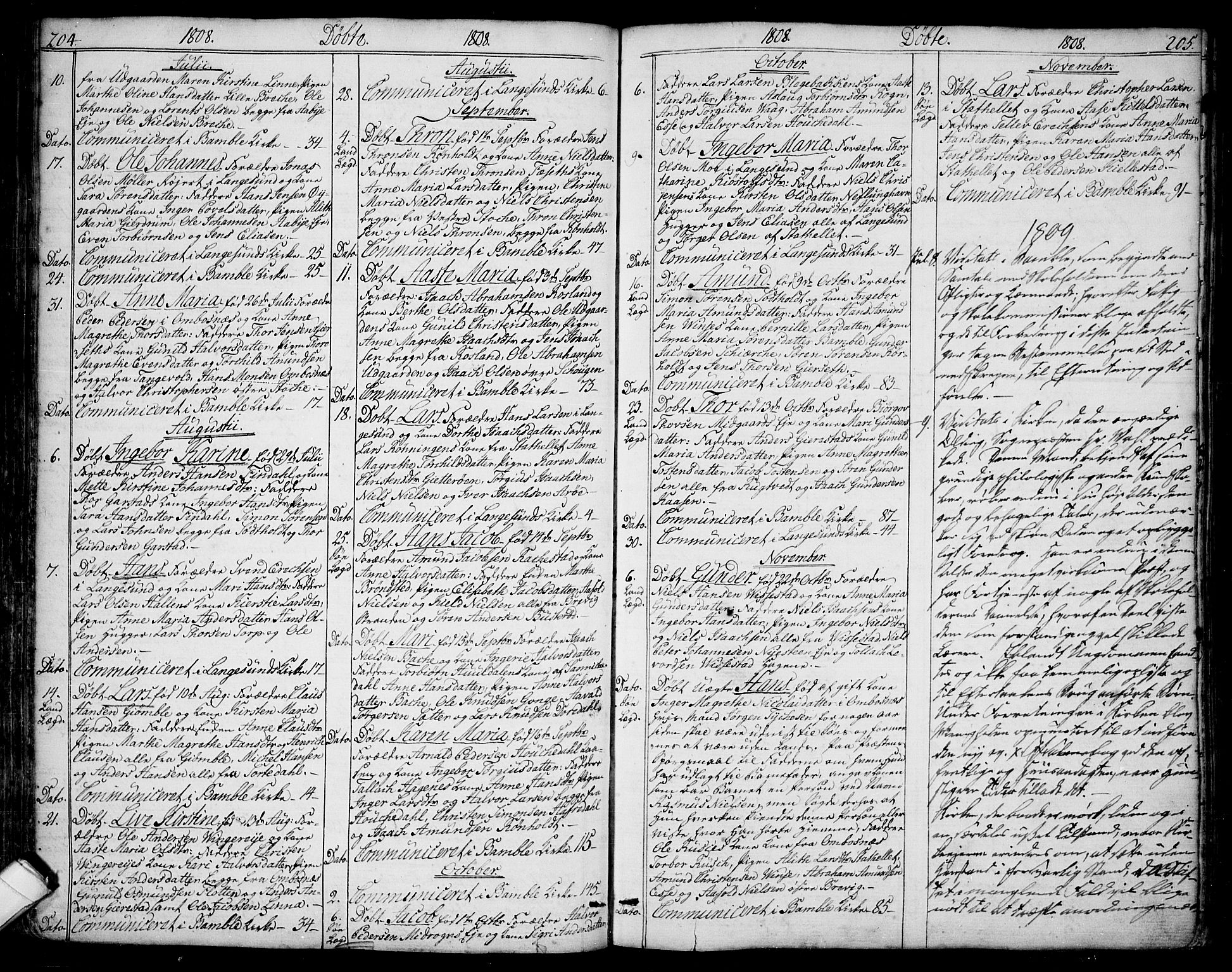 Bamble kirkebøker, SAKO/A-253/F/Fa/L0002: Parish register (official) no. I 2, 1775-1814, p. 204-205