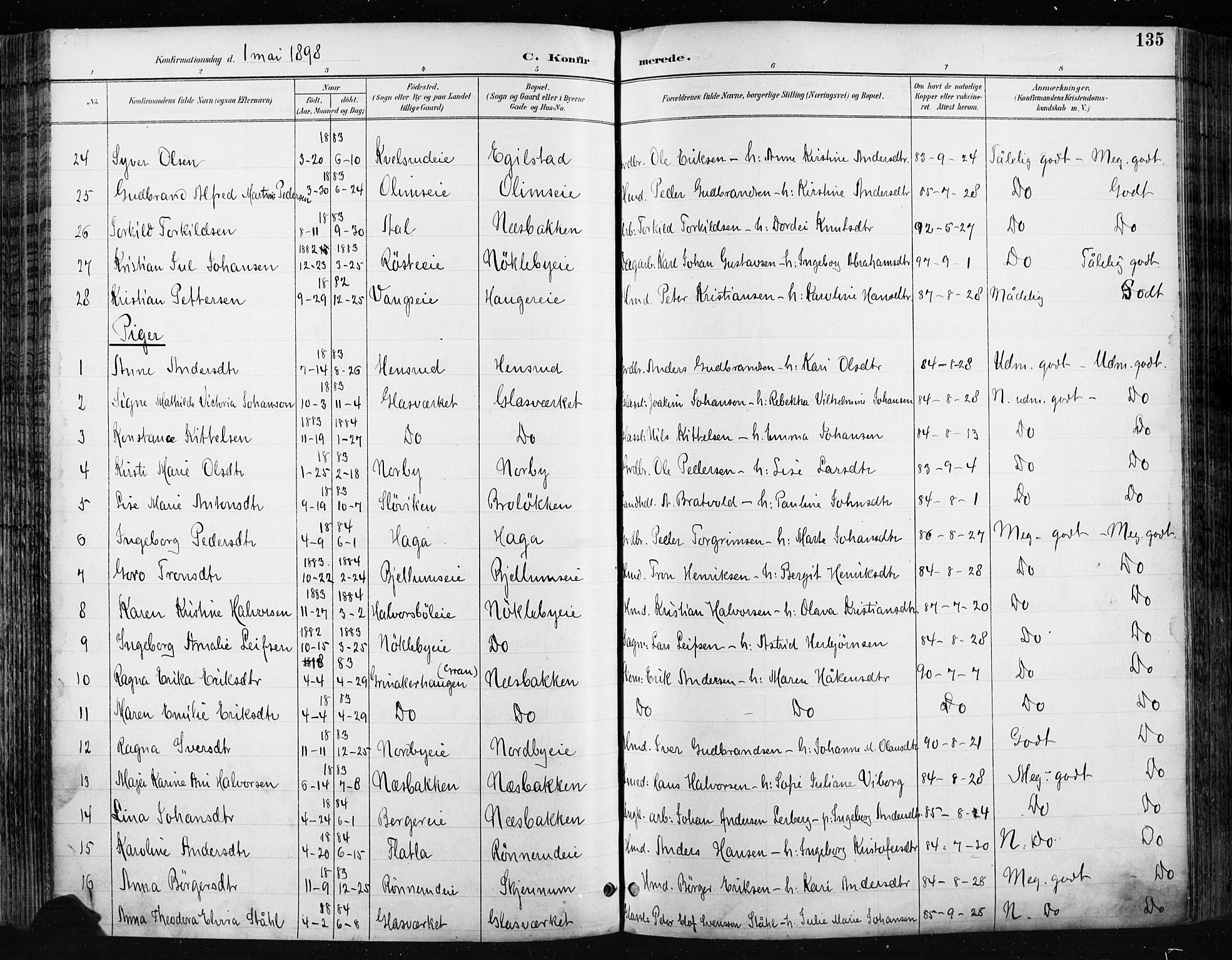 Jevnaker prestekontor, SAH/PREST-116/H/Ha/Haa/L0009: Parish register (official) no. 9, 1891-1901, p. 136