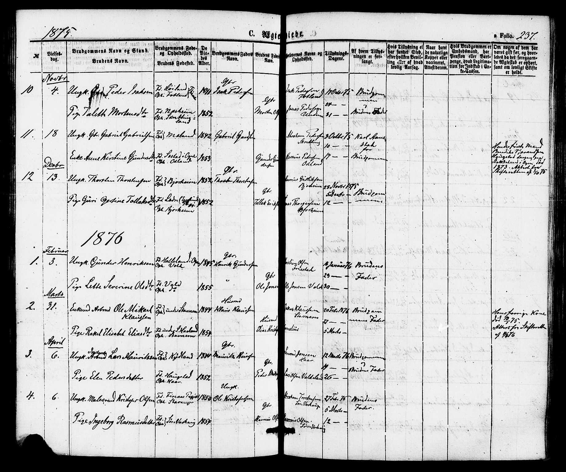 Hå sokneprestkontor, AV/SAST-A-101801/001/30BA/L0009: Parish register (official) no. A 8, 1855-1878, p. 237