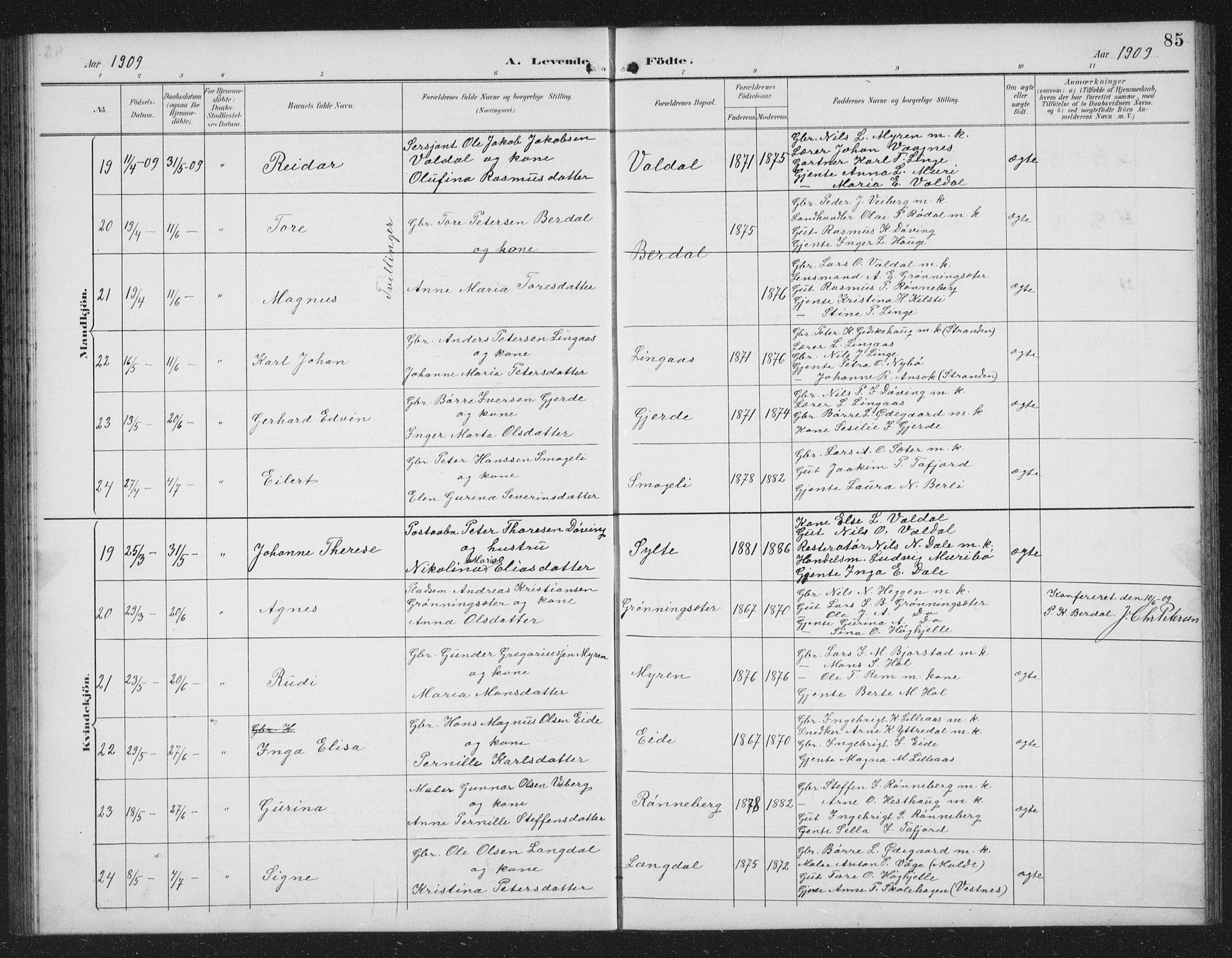 Ministerialprotokoller, klokkerbøker og fødselsregistre - Møre og Romsdal, SAT/A-1454/519/L0264: Parish register (copy) no. 519C05, 1892-1910, p. 85