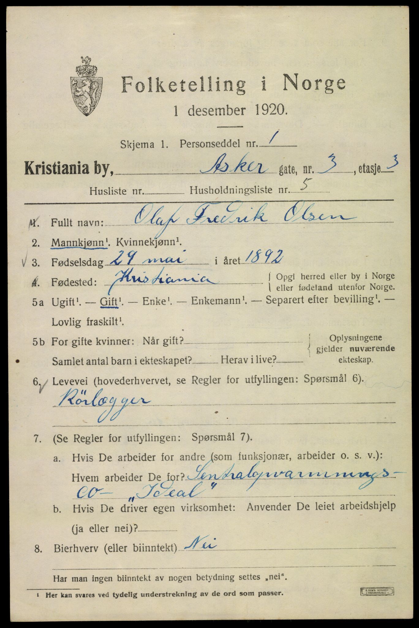 SAO, 1920 census for Kristiania, 1920, p. 146779