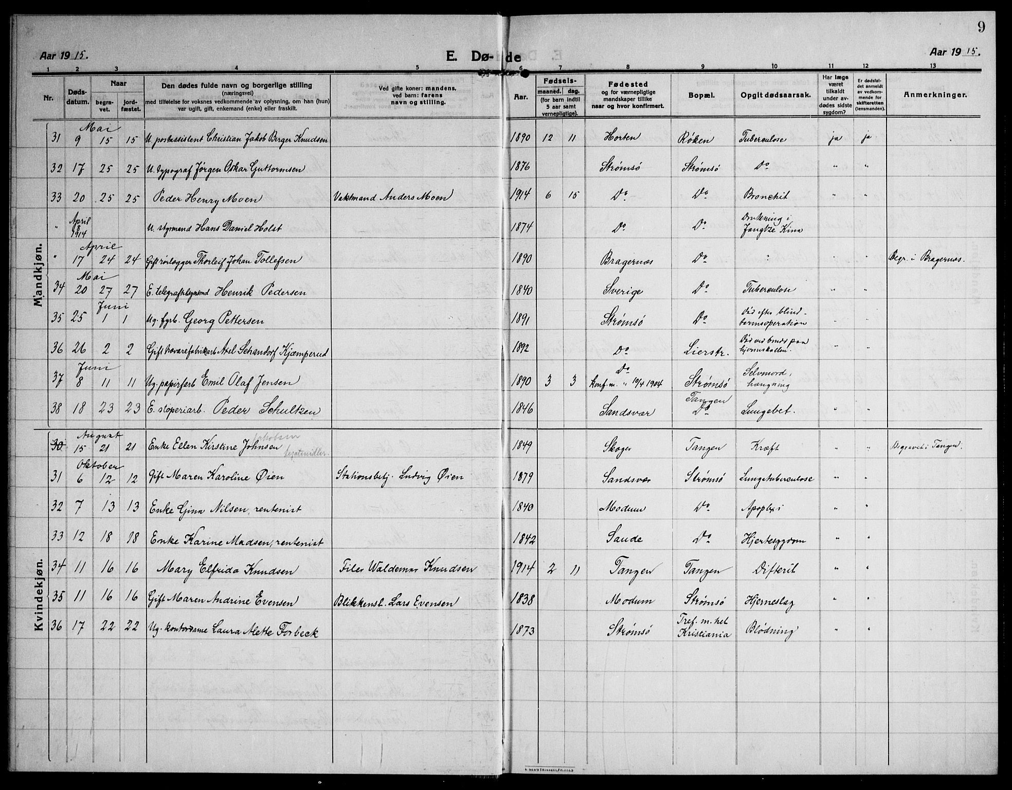 Strømsø kirkebøker, AV/SAKO-A-246/F/Fa/L0028: Parish register (official) no. I 29, 1914-1937, p. 9