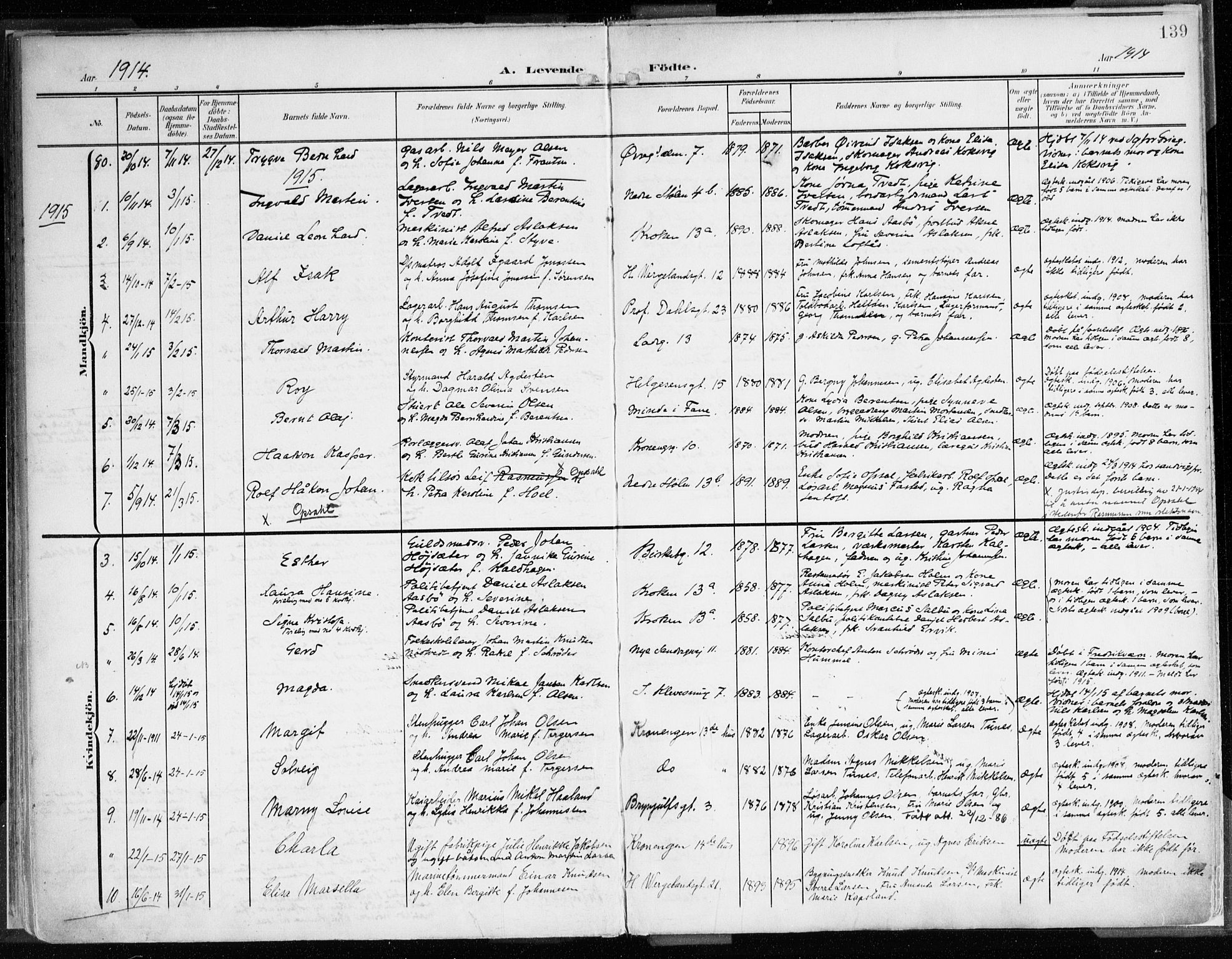 Mariakirken Sokneprestembete, AV/SAB-A-76901/H/Haa/L0010: Parish register (official) no. B 1, 1901-1915, p. 139