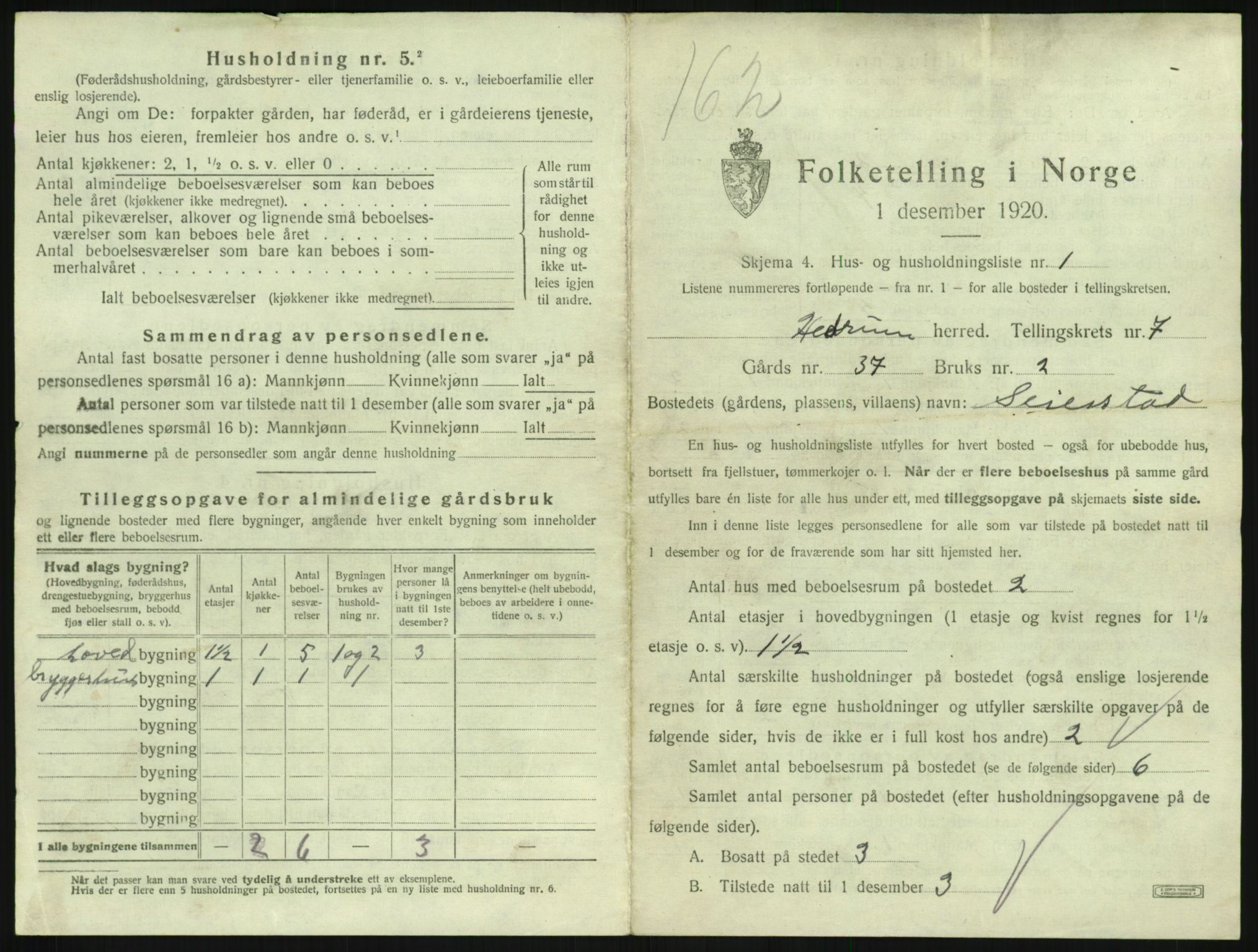 SAKO, 1920 census for Hedrum, 1920, p. 629