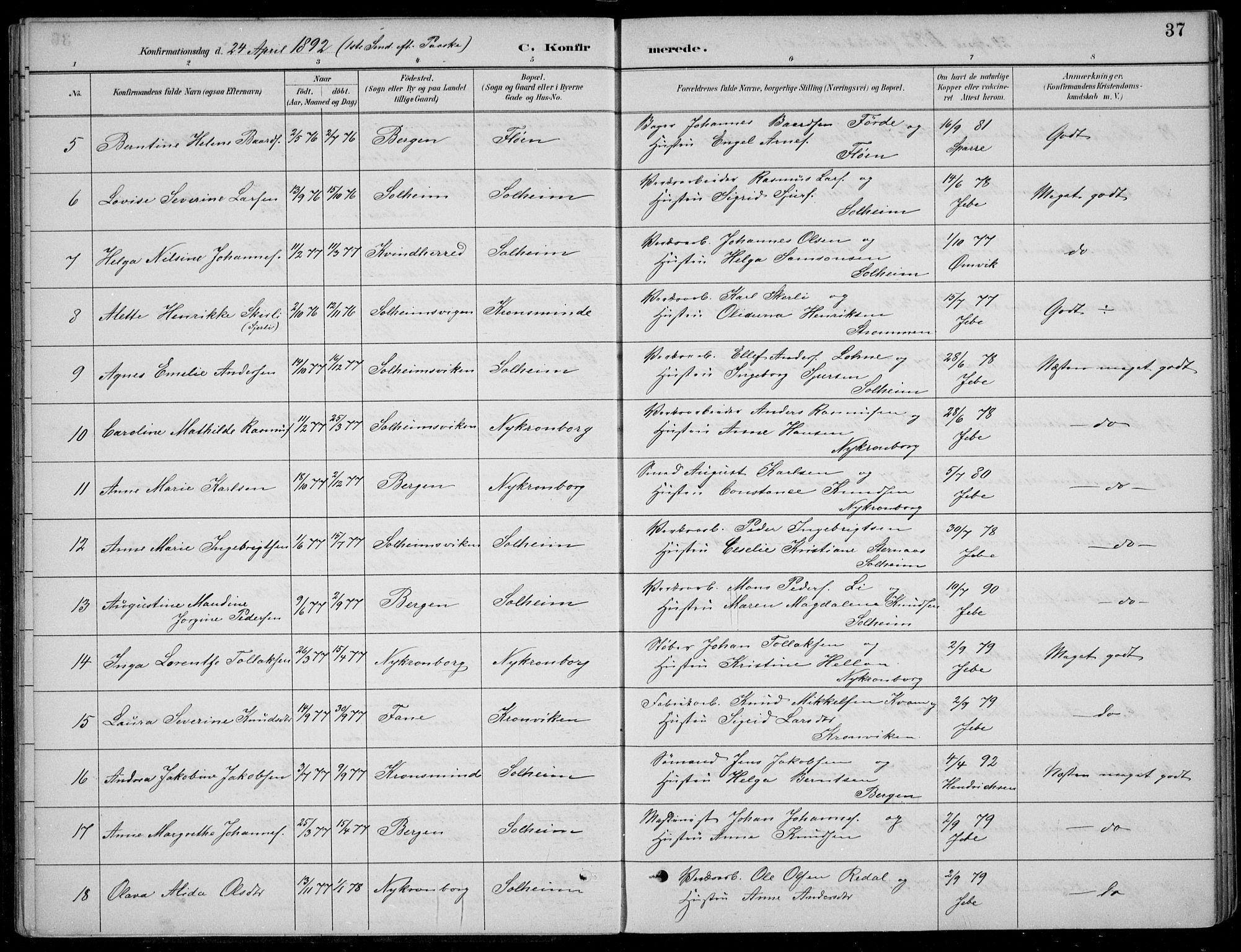 Årstad Sokneprestembete, AV/SAB-A-79301/H/Hab/L0011: Parish register (copy) no. B 1, 1886-1901, p. 37