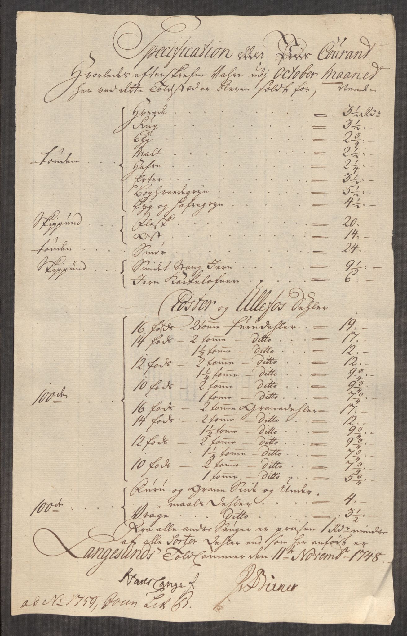 Rentekammeret inntil 1814, Realistisk ordnet avdeling, AV/RA-EA-4070/Oe/L0003: [Ø1]: Priskuranter, 1745-1748, p. 797