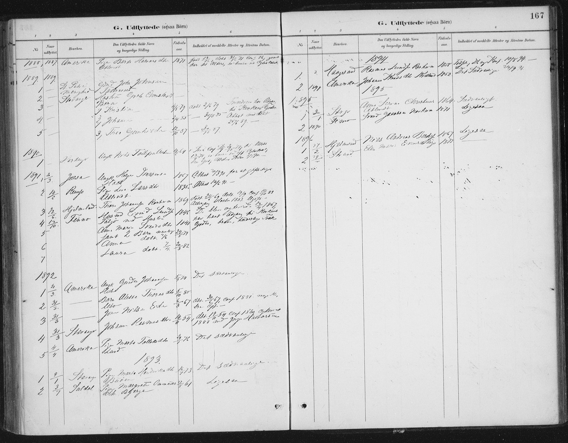 Nedstrand sokneprestkontor, AV/SAST-A-101841/01/IV: Parish register (official) no. A 13, 1887-1915, p. 167