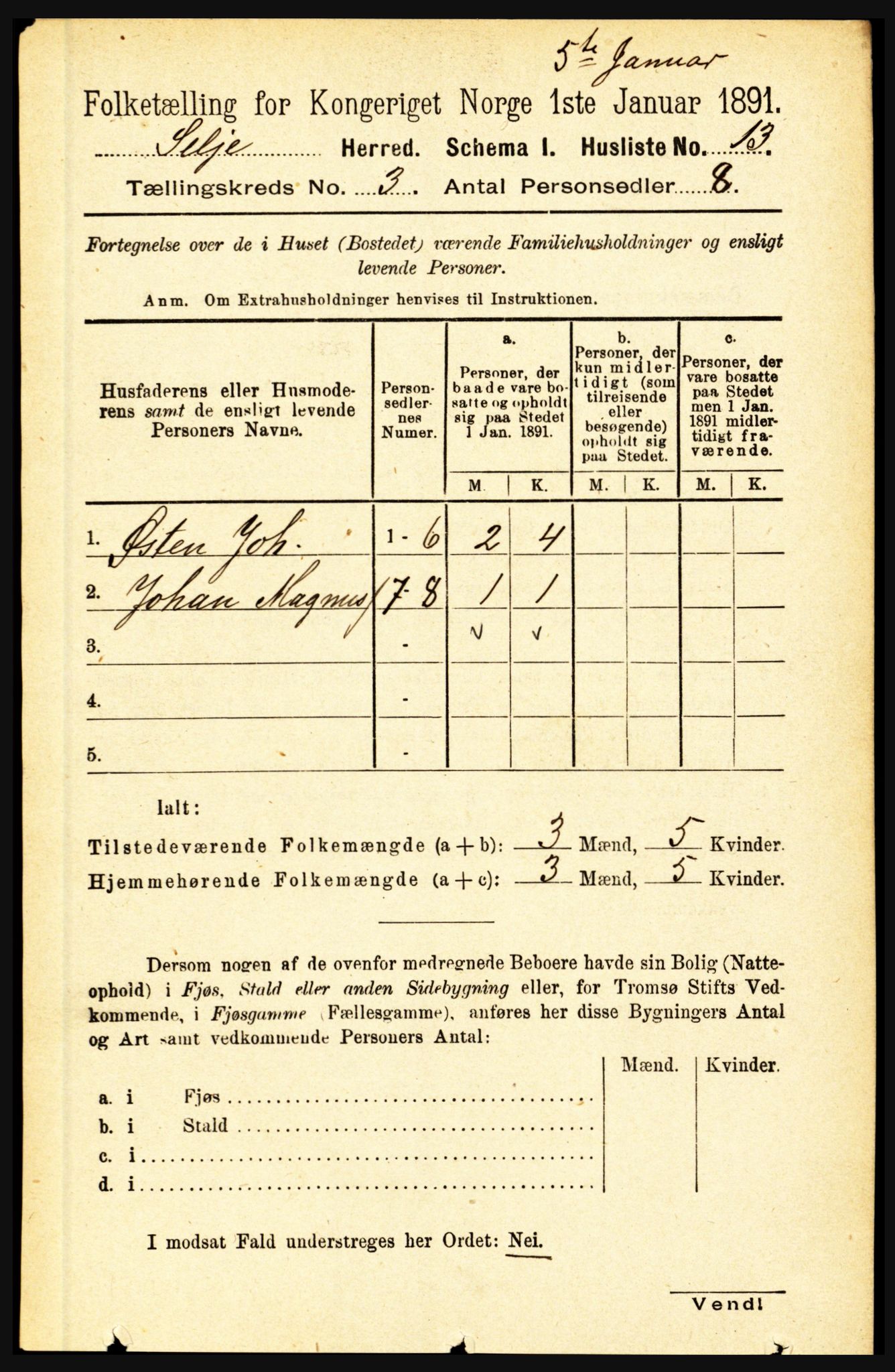 RA, 1891 census for 1441 Selje, 1891, p. 599