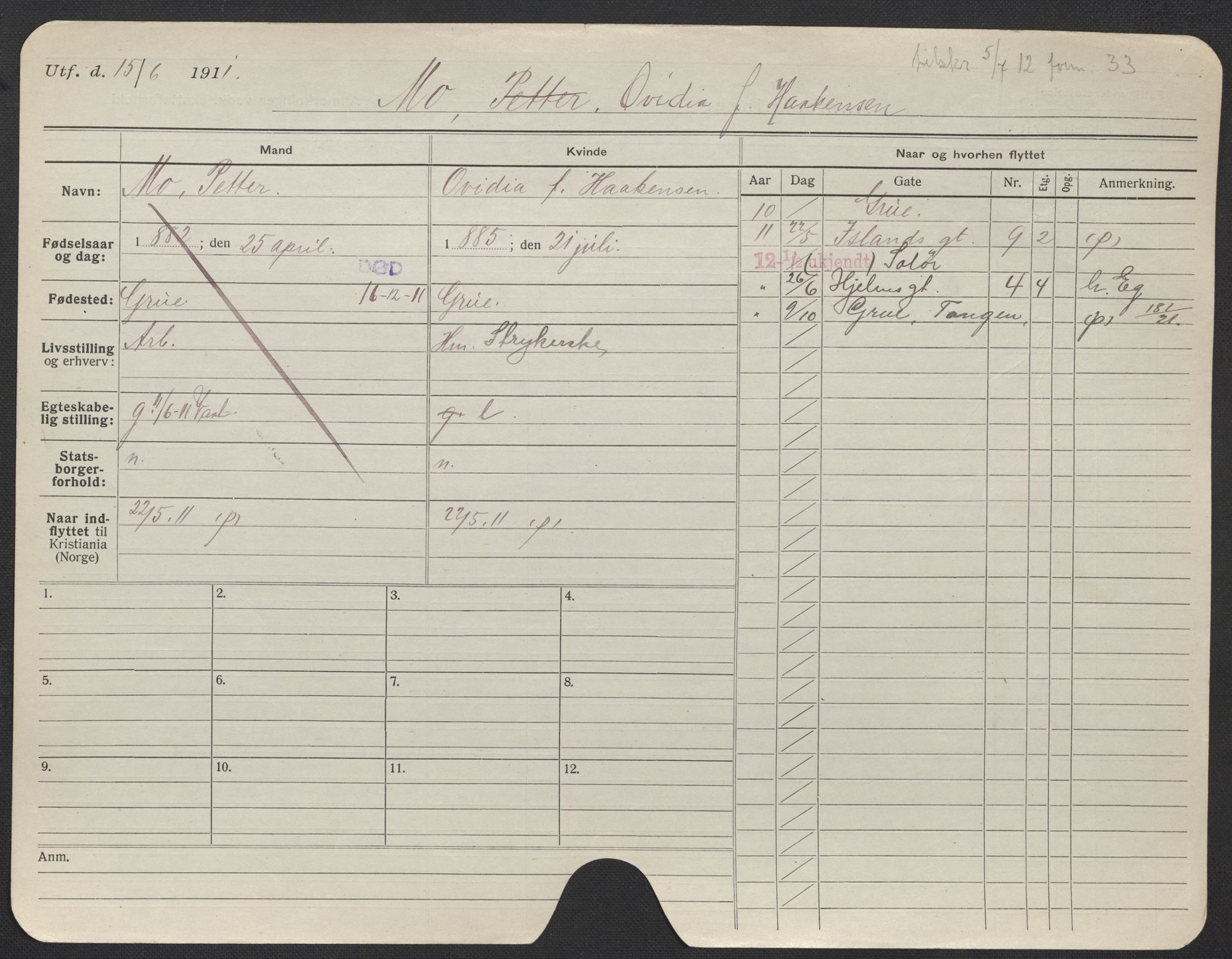 Oslo folkeregister, Registerkort, AV/SAO-A-11715/F/Fa/Fac/L0020: Kvinner, 1906-1914, p. 951a