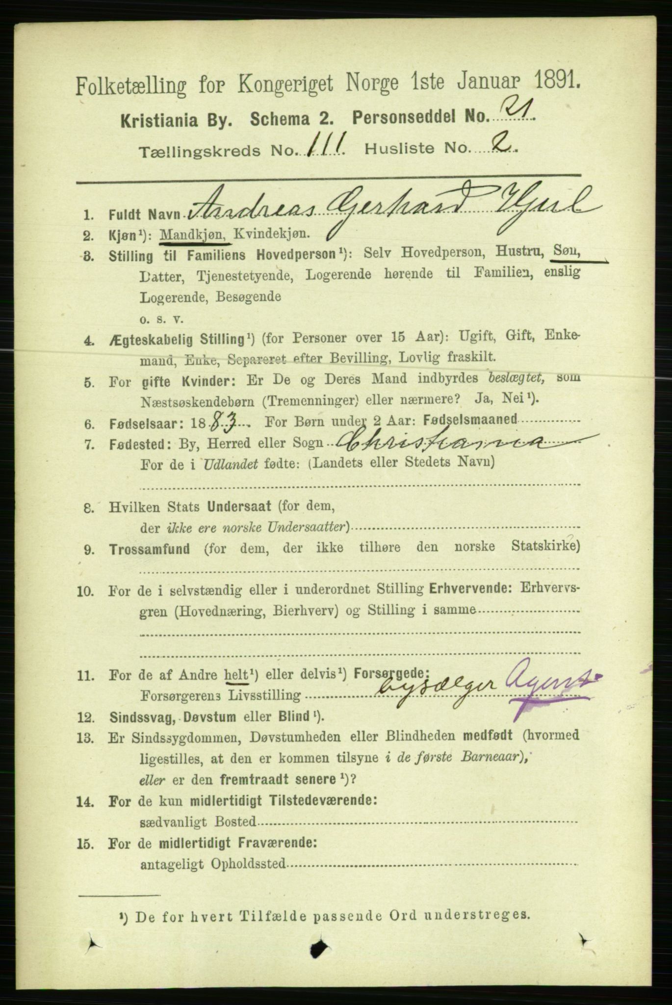 RA, 1891 census for 0301 Kristiania, 1891, p. 57945