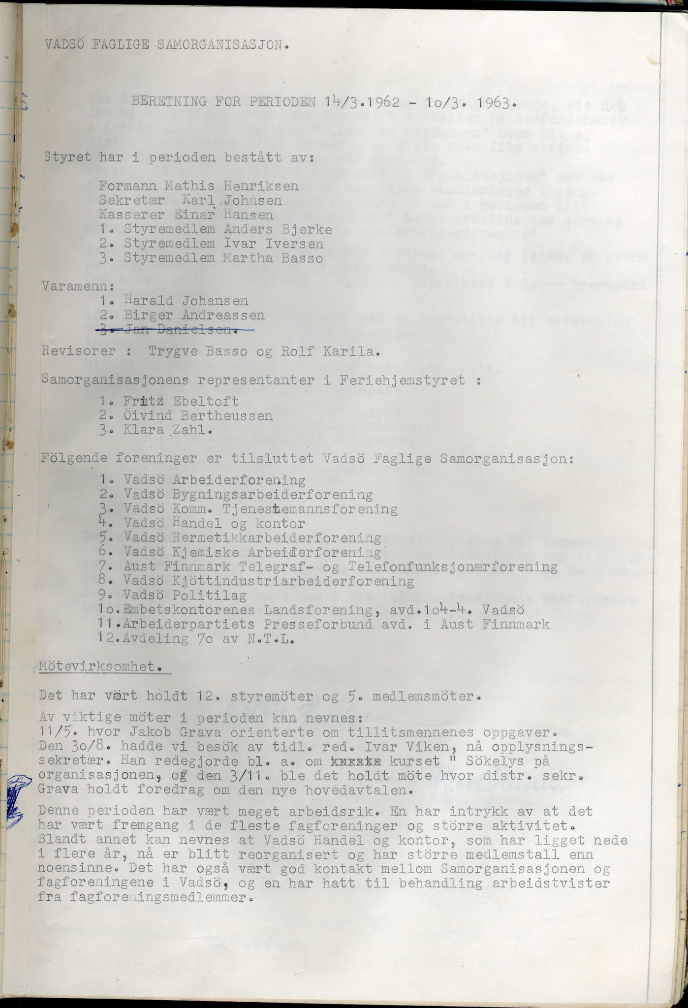 Vadsø Faglige Samorganisasjon, FMFB/A-1085/A/L0001: Styreprotokoll, 1951-1964, p. 239