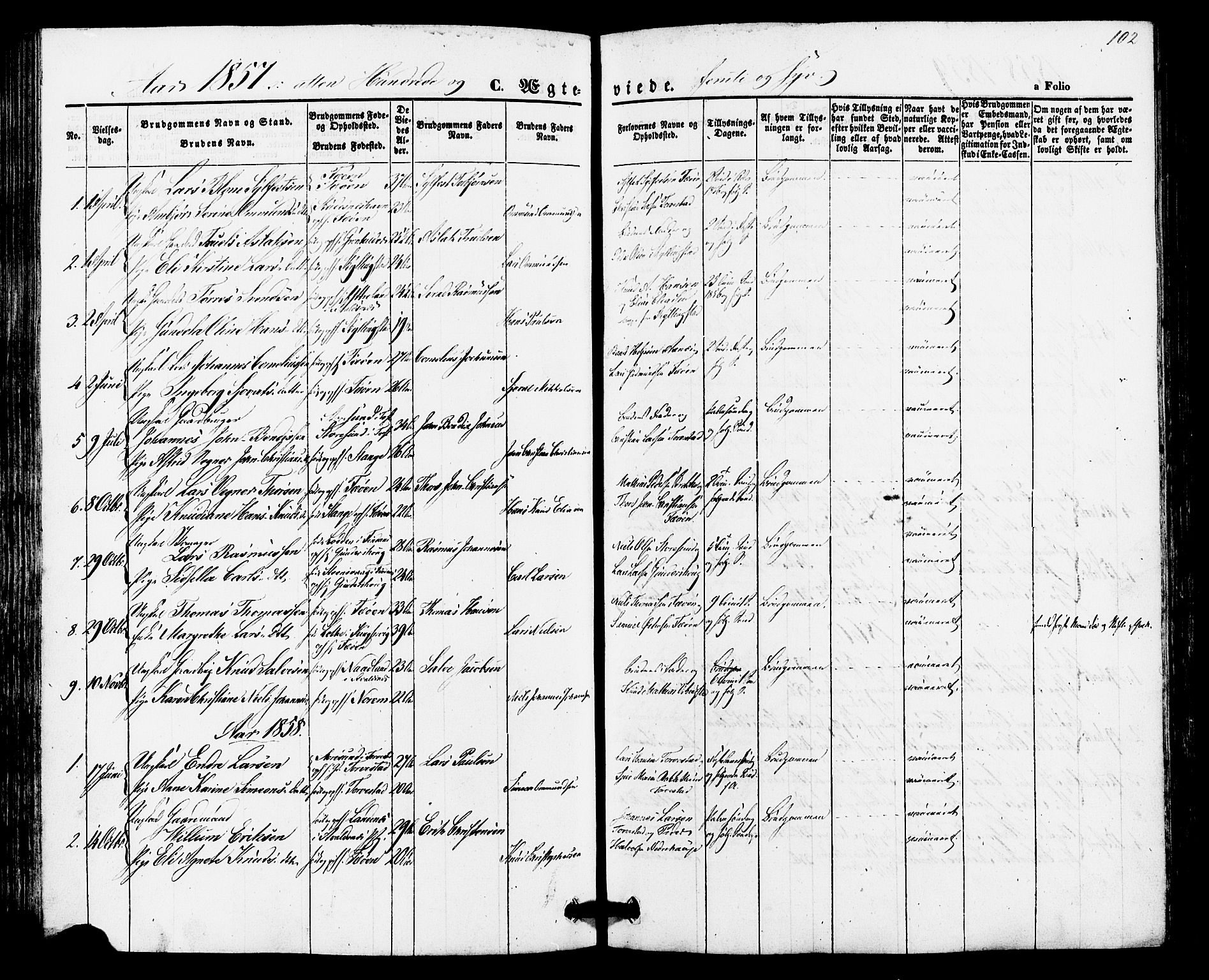 Torvastad sokneprestkontor, SAST/A -101857/H/Ha/Haa/L0010: Parish register (official) no. A 10, 1857-1878, p. 102