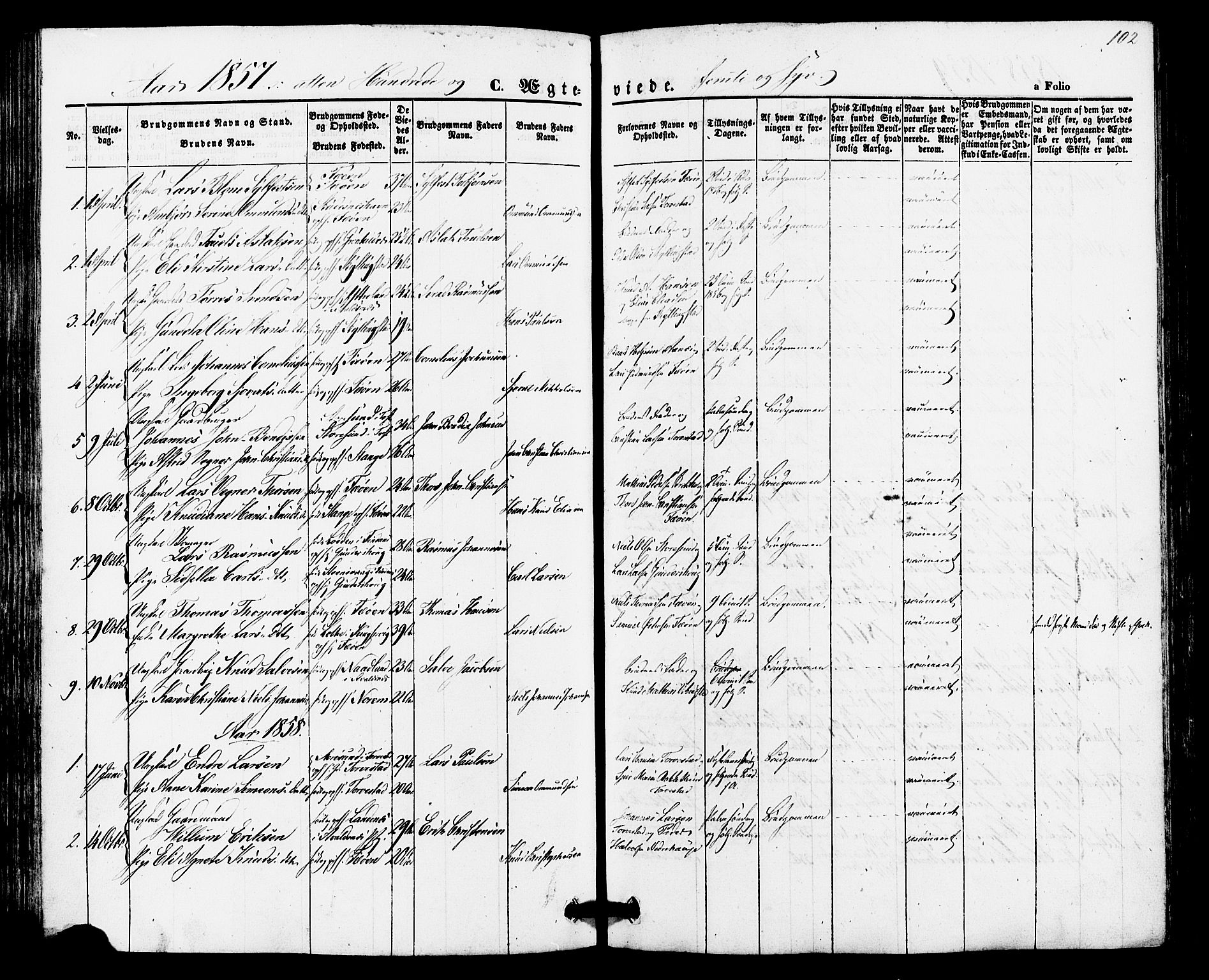 Torvastad sokneprestkontor, AV/SAST-A -101857/H/Ha/Haa/L0010: Parish register (official) no. A 10, 1857-1878, p. 102