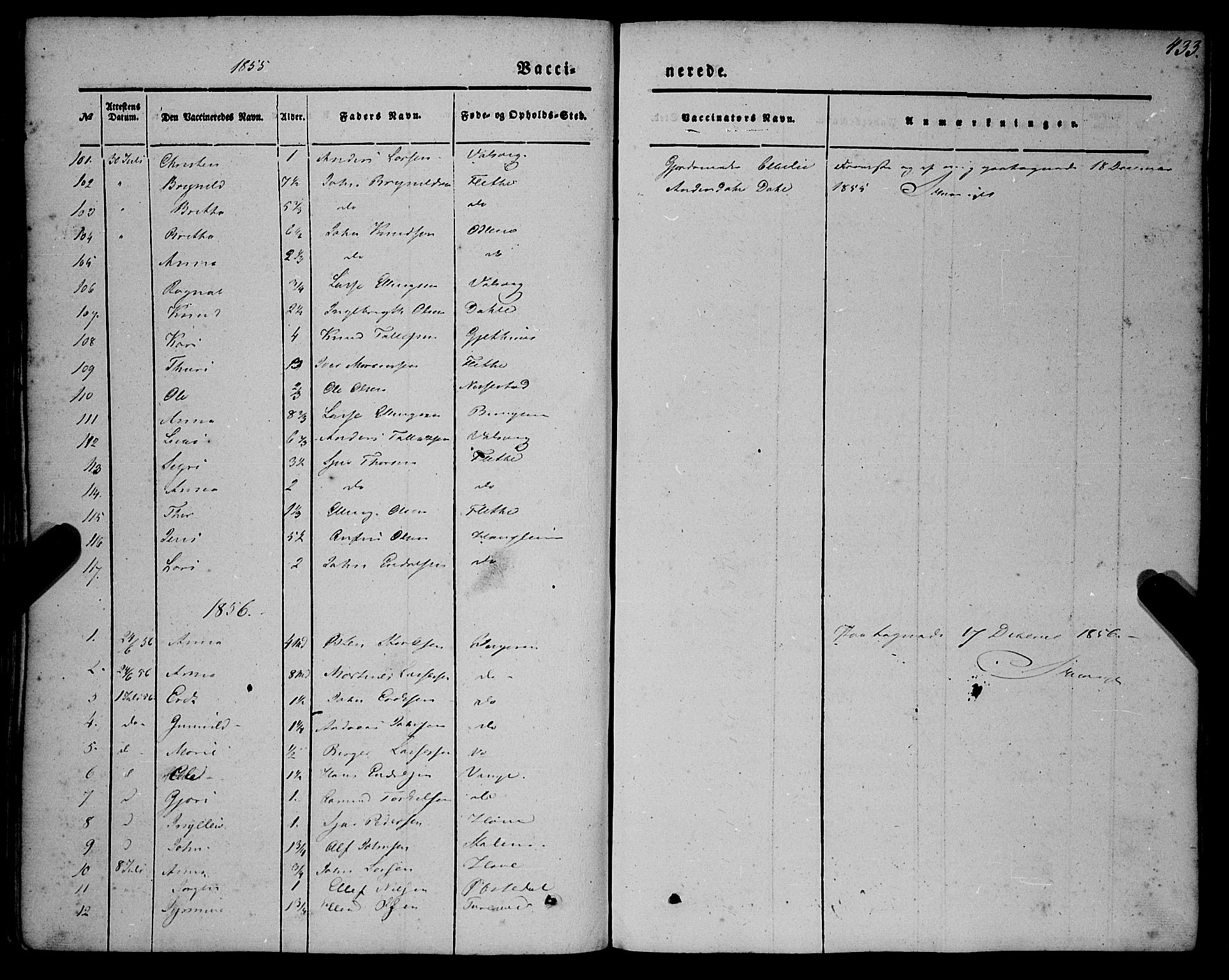 Vik sokneprestembete, AV/SAB-A-81501/H/Haa/Haaa/L0008: Parish register (official) no. A 8, 1846-1865, p. 433