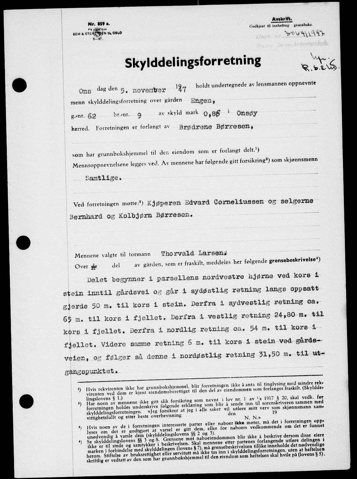 Onsøy sorenskriveri, SAO/A-10474/G/Ga/Gab/L0021: Mortgage book no. II A-21, 1947-1947, Diary no: : 3064/1947