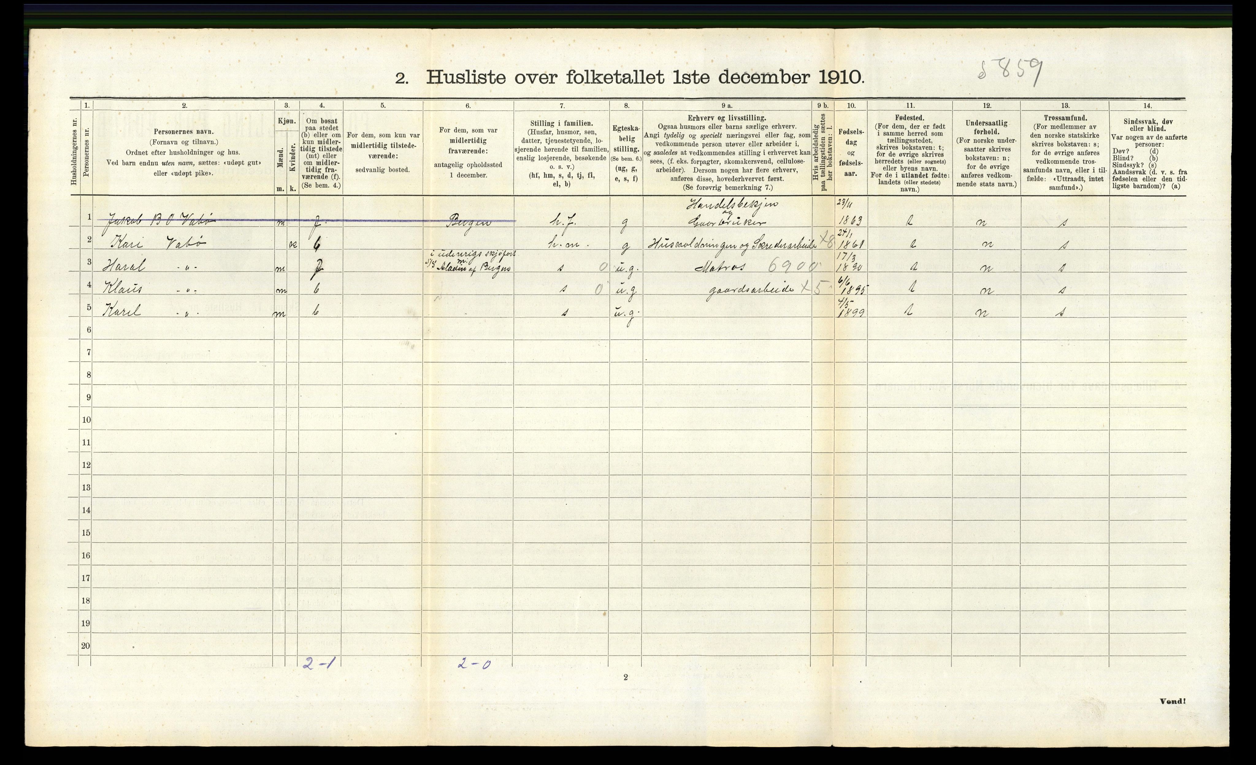 RA, 1910 census for Lindås, 1910, p. 895