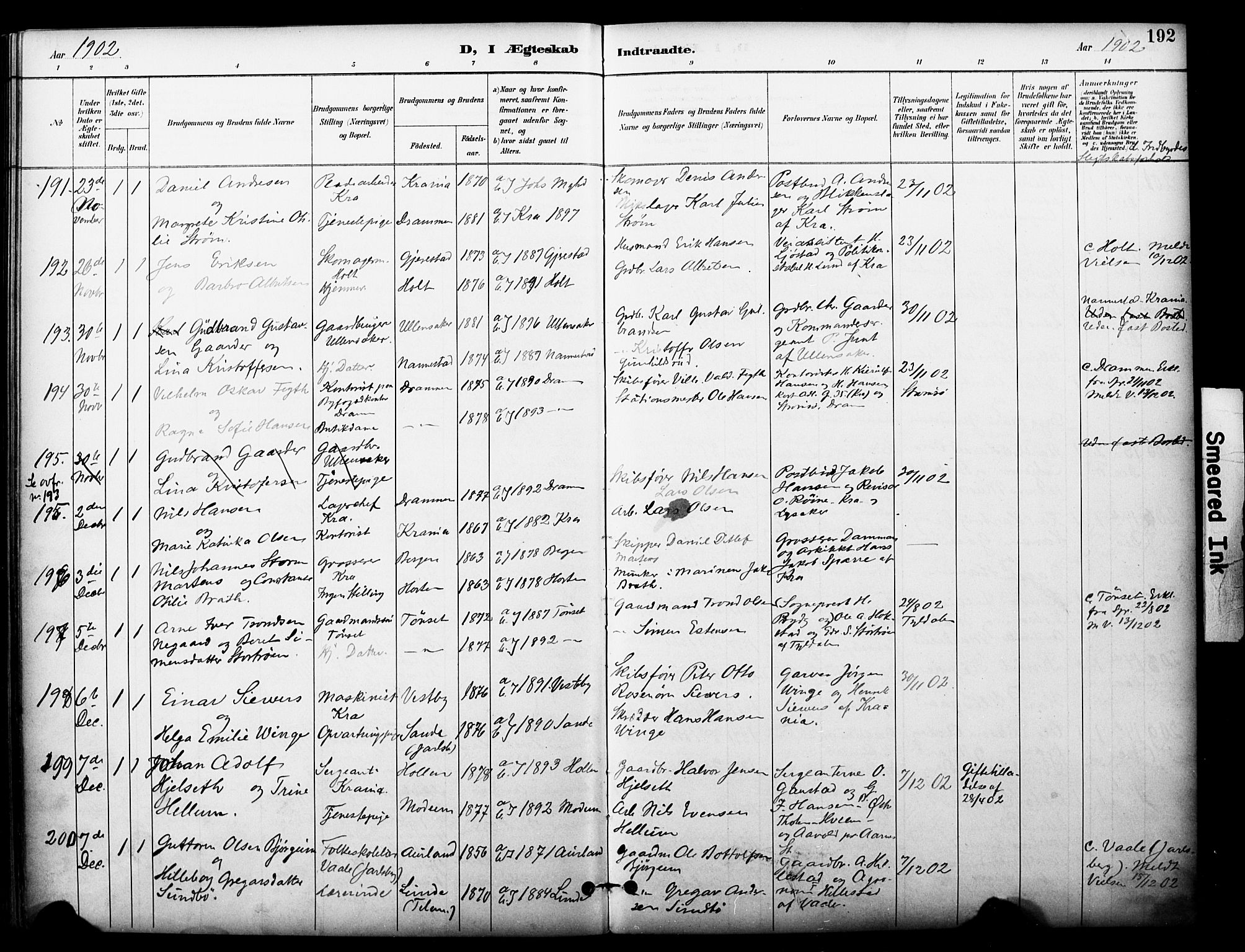 Johannes prestekontor Kirkebøker, AV/SAO-A-10852/F/Fa/L0006: Parish register (official) no. 6, 1893-1906, p. 192