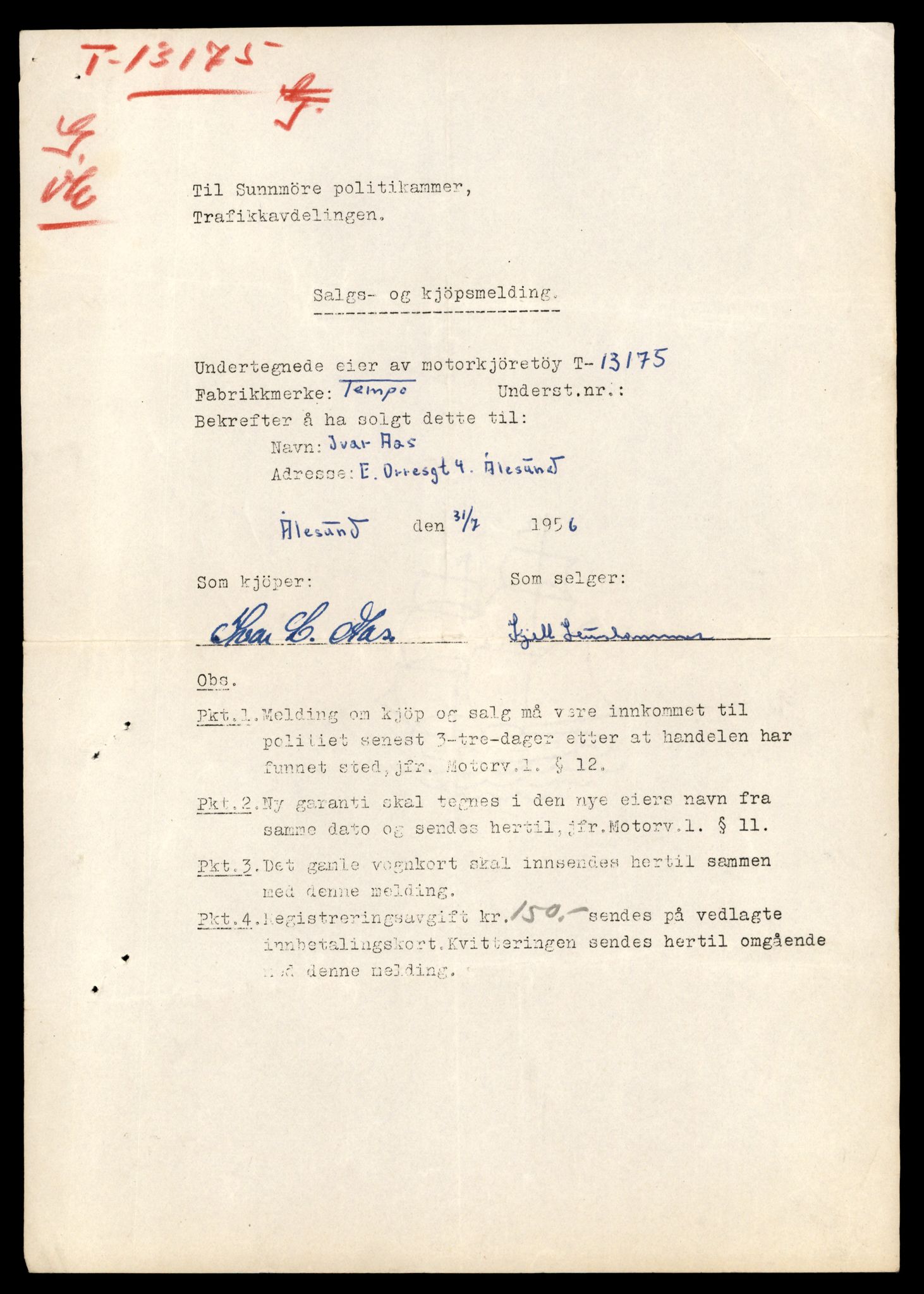 Møre og Romsdal vegkontor - Ålesund trafikkstasjon, AV/SAT-A-4099/F/Fe/L0037: Registreringskort for kjøretøy T 13031 - T 13179, 1927-1998, p. 2796