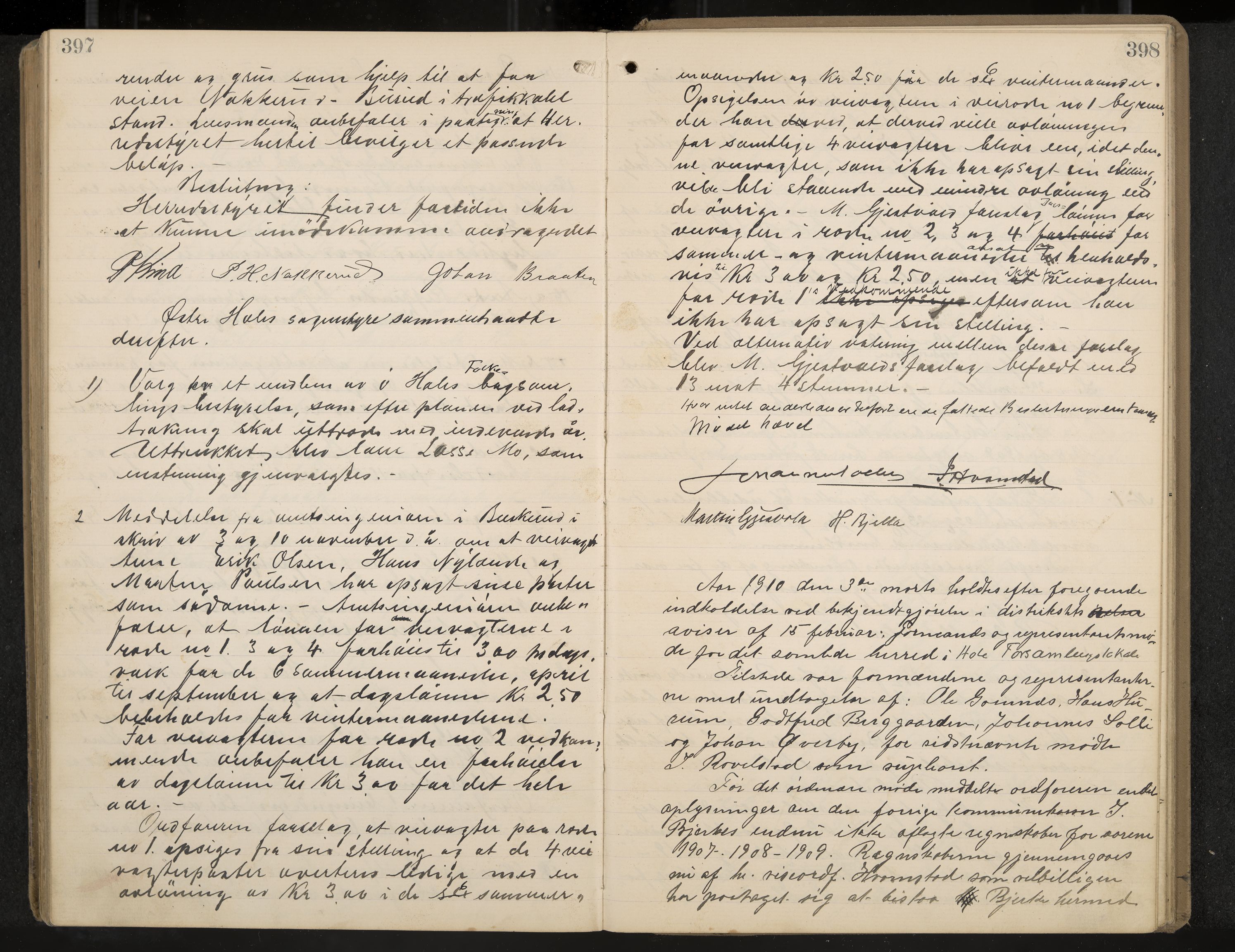 Hole formannskap og sentraladministrasjon, IKAK/0612021-1/A/Aa/L0004: Møtebok med register, 1902-1910, p. 397-398