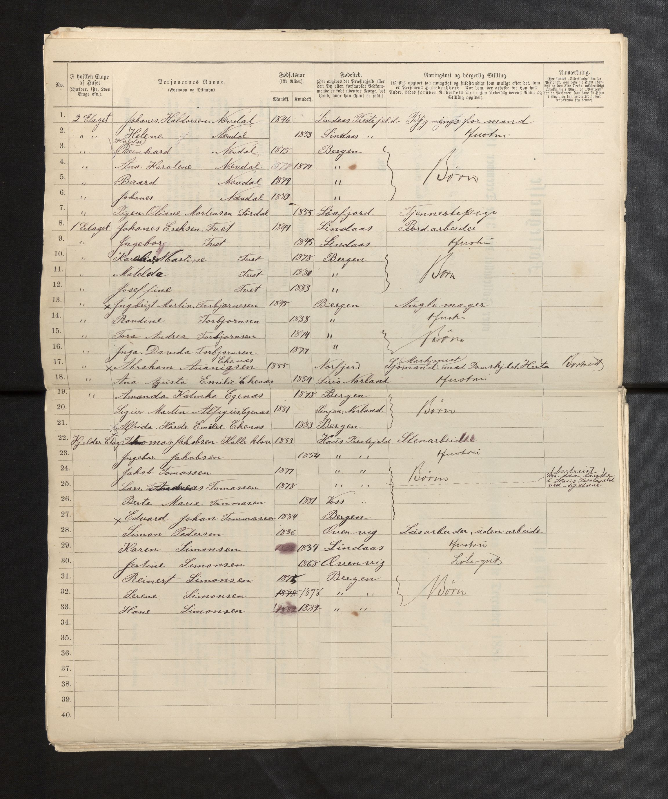 SAB, 1885 census for 1301 Bergen, 1885, p. 9