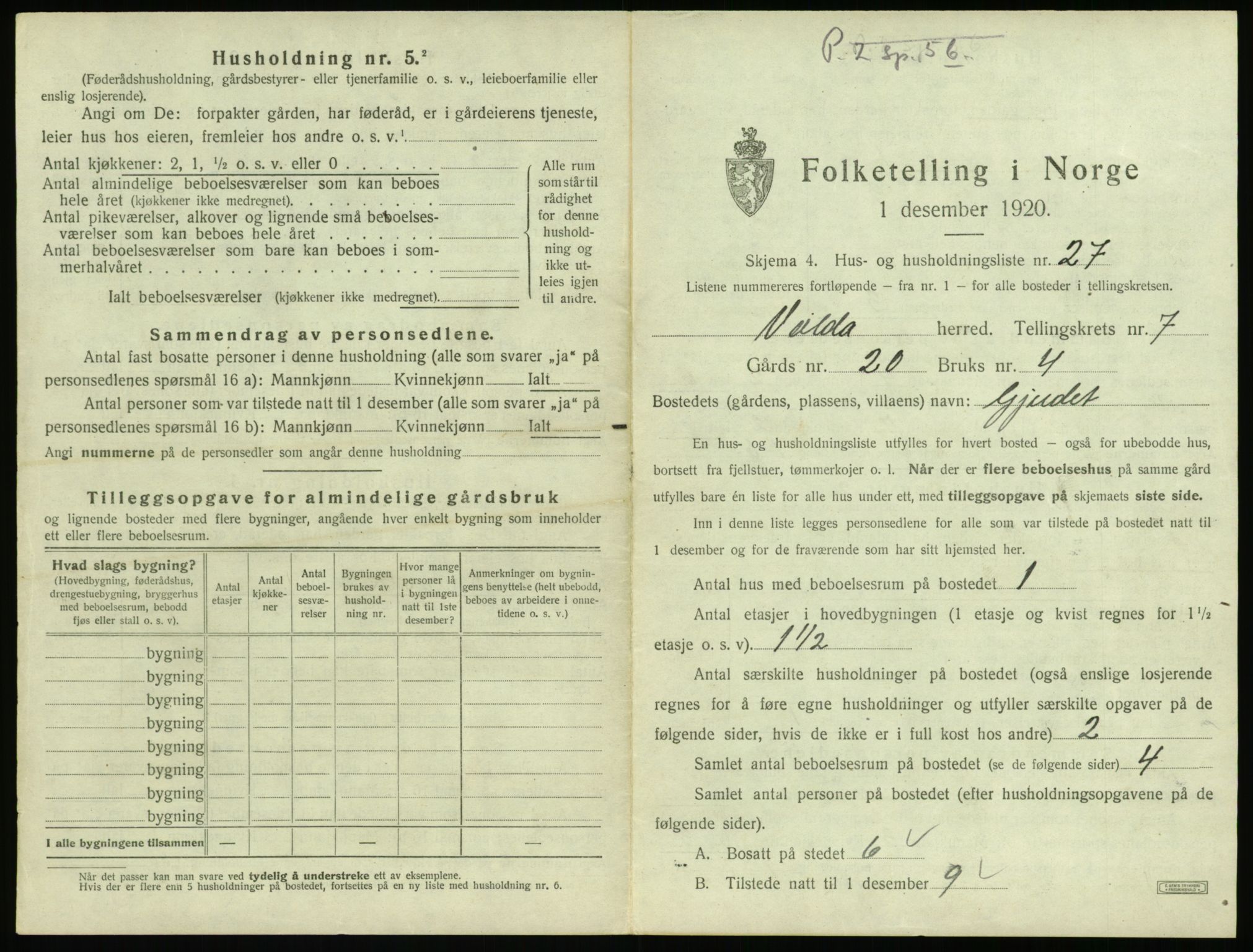 SAT, 1920 census for Volda, 1920, p. 724