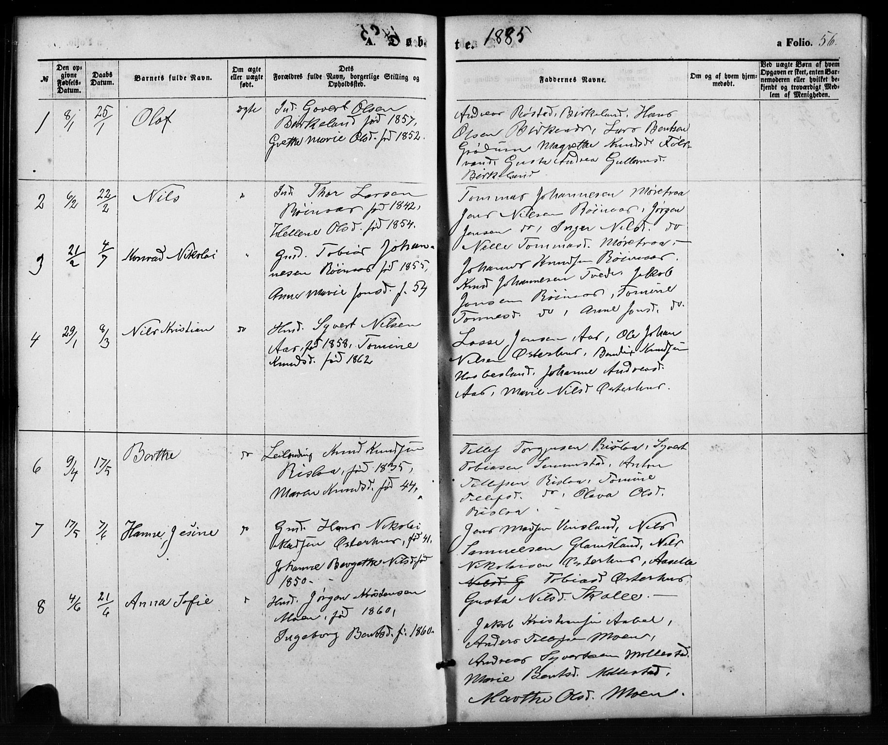 Birkenes sokneprestkontor, SAK/1111-0004/F/Fb/L0003: Parish register (copy) no. B 3, 1876-1892, p. 56