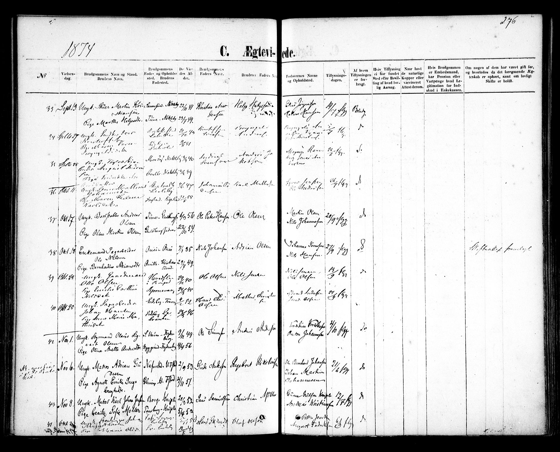 Glemmen prestekontor Kirkebøker, AV/SAO-A-10908/F/Fa/L0009: Parish register (official) no. 9, 1871-1878, p. 276