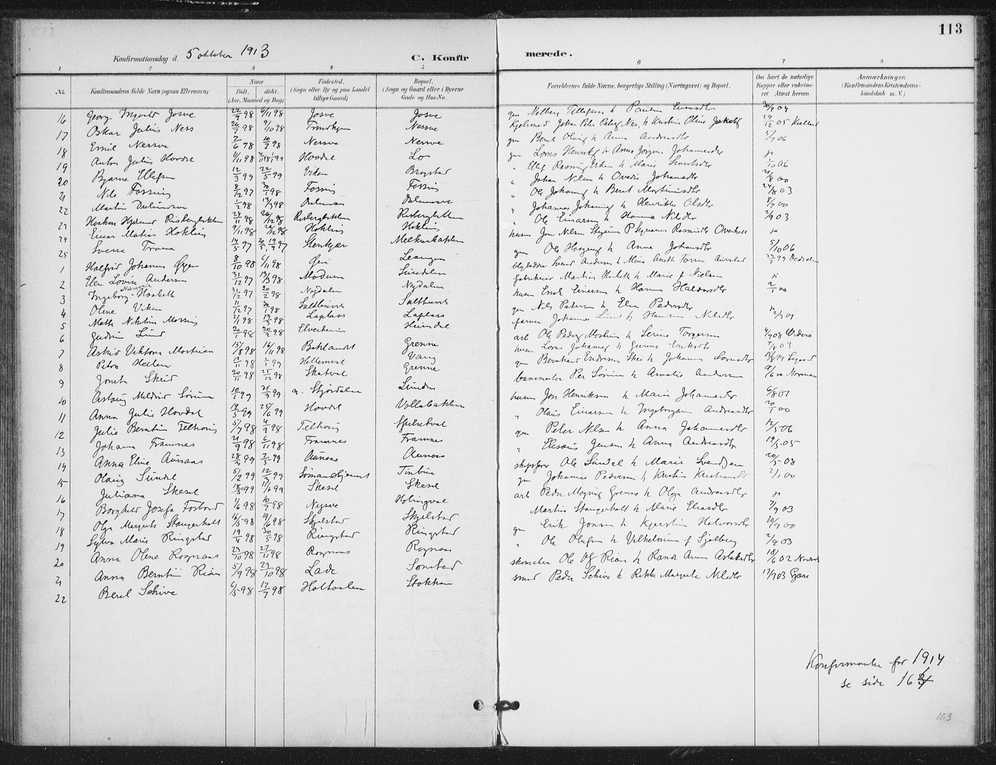 Ministerialprotokoller, klokkerbøker og fødselsregistre - Nord-Trøndelag, SAT/A-1458/714/L0131: Parish register (official) no. 714A02, 1896-1918, p. 113