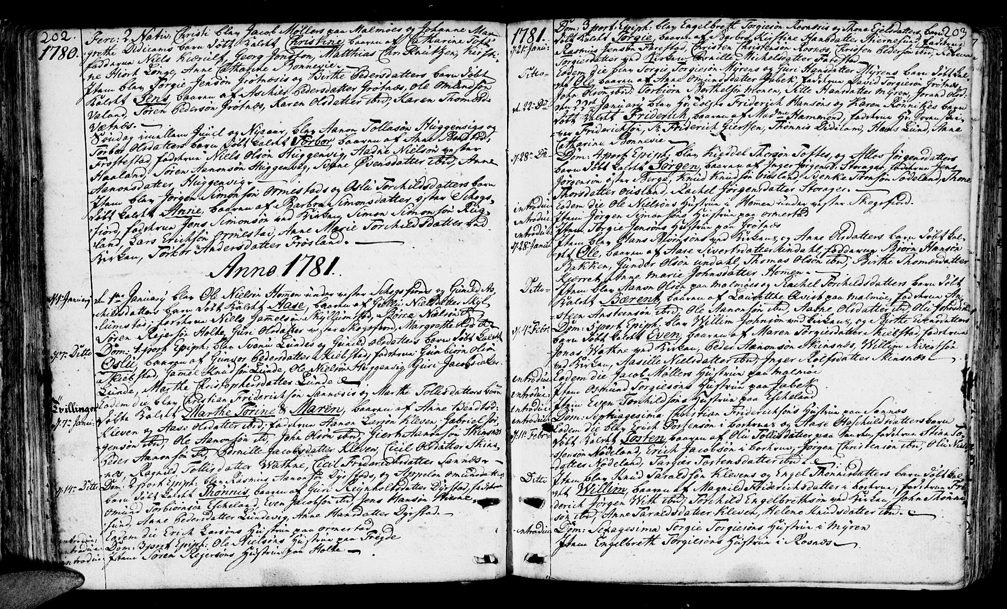 Mandal sokneprestkontor, AV/SAK-1111-0030/F/Fa/Faa/L0003: Parish register (official) no. A 3, 1748-1794, p. 202-203