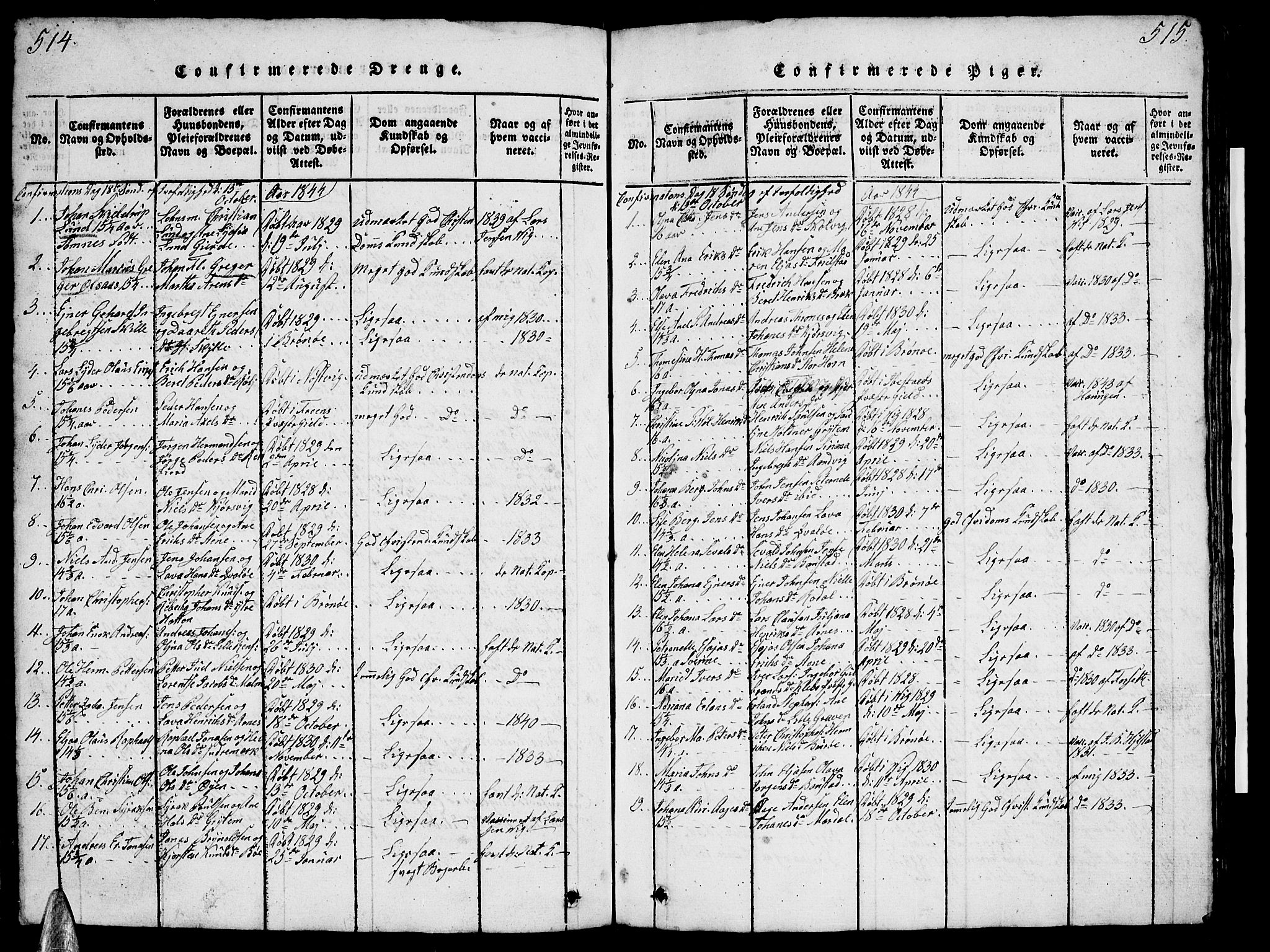Ministerialprotokoller, klokkerbøker og fødselsregistre - Nordland, SAT/A-1459/812/L0186: Parish register (copy) no. 812C04, 1820-1849, p. 514-515