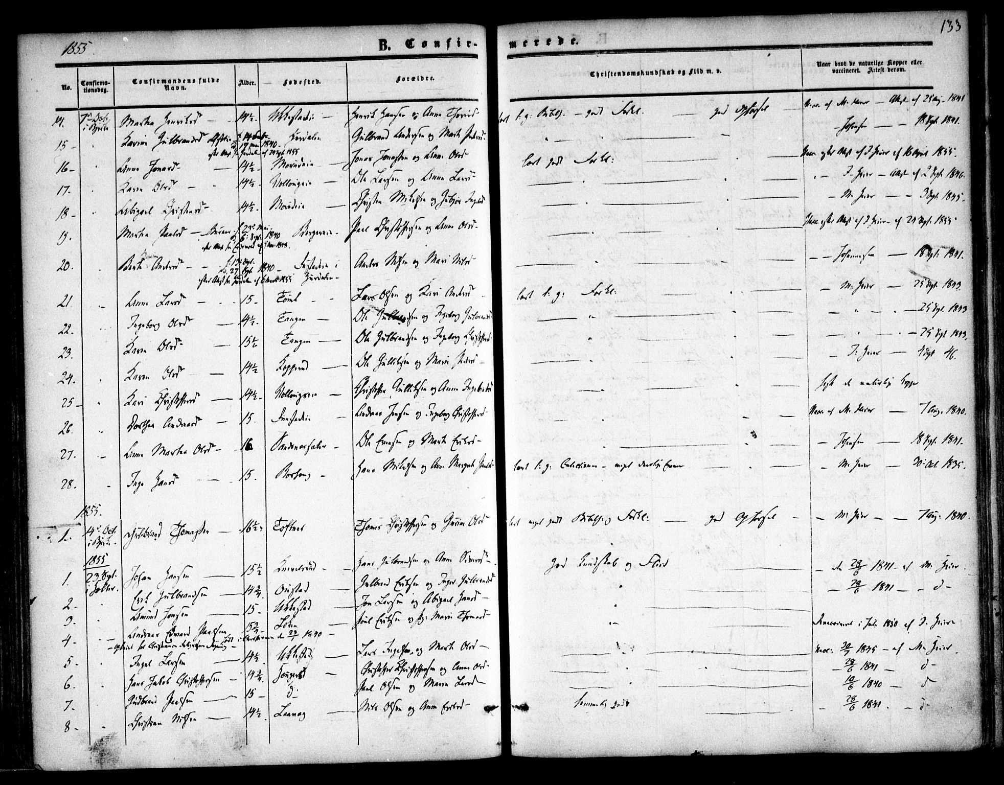 Nannestad prestekontor Kirkebøker, SAO/A-10414a/F/Fa/L0011: Parish register (official) no. I 11, 1850-1859, p. 133