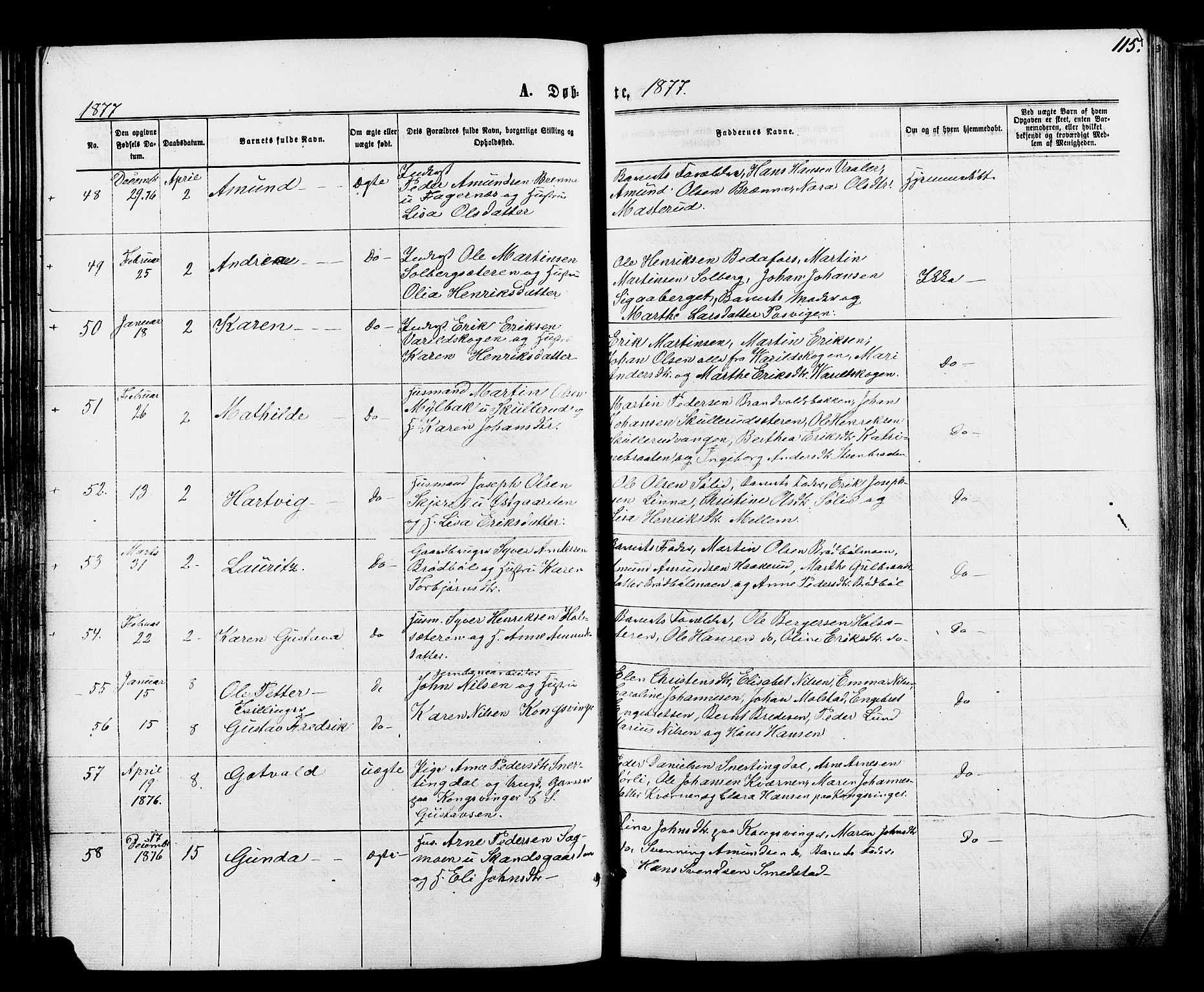 Vinger prestekontor, SAH/PREST-024/H/Ha/Haa/L0012: Parish register (official) no. 12, 1871-1880, p. 115
