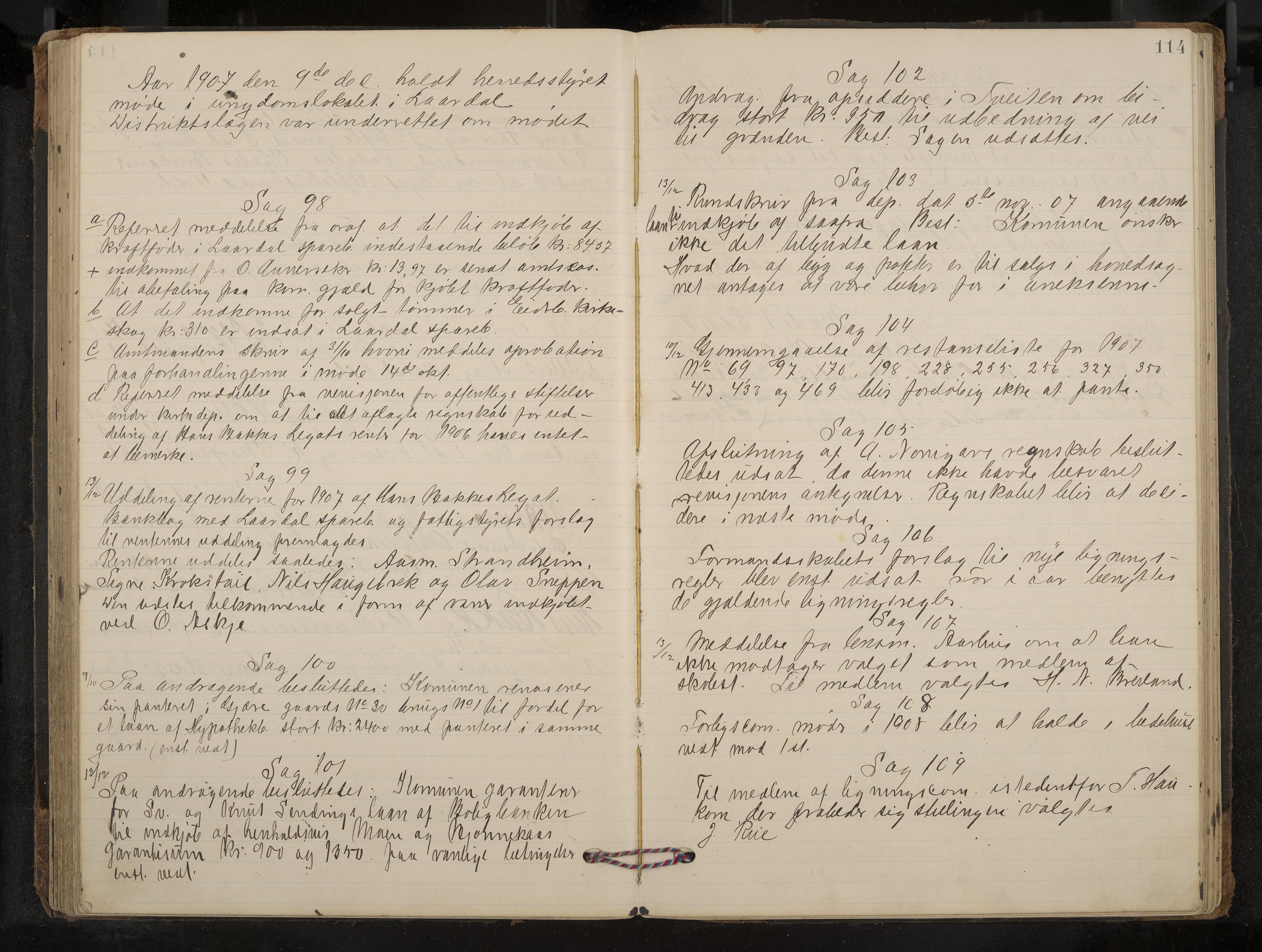 Lårdal formannskap og sentraladministrasjon, IKAK/0833021/A/L0004: Møtebok, 1901-1913, p. 114