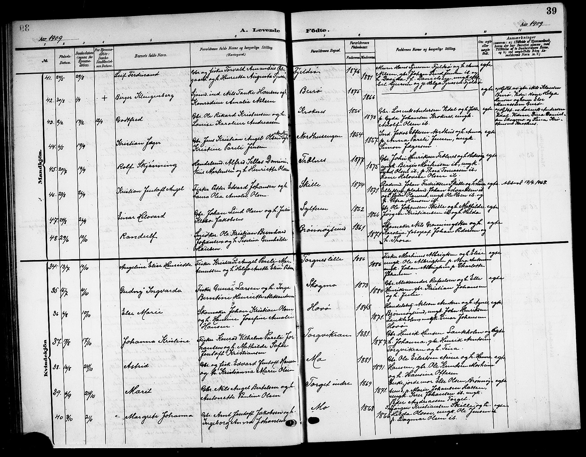 Ministerialprotokoller, klokkerbøker og fødselsregistre - Nordland, AV/SAT-A-1459/813/L0214: Parish register (copy) no. 813C06, 1904-1917, p. 39