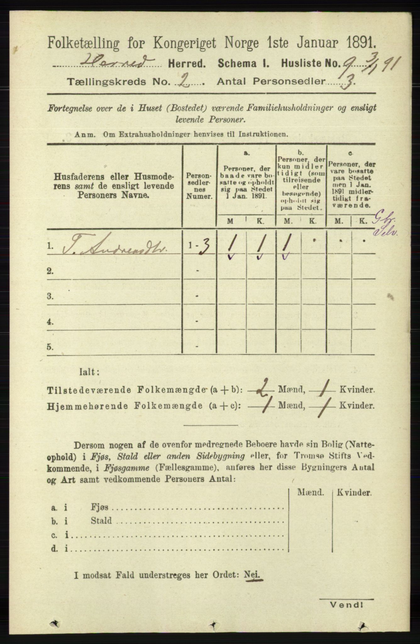 RA, 1891 census for 1039 Herad, 1891, p. 446